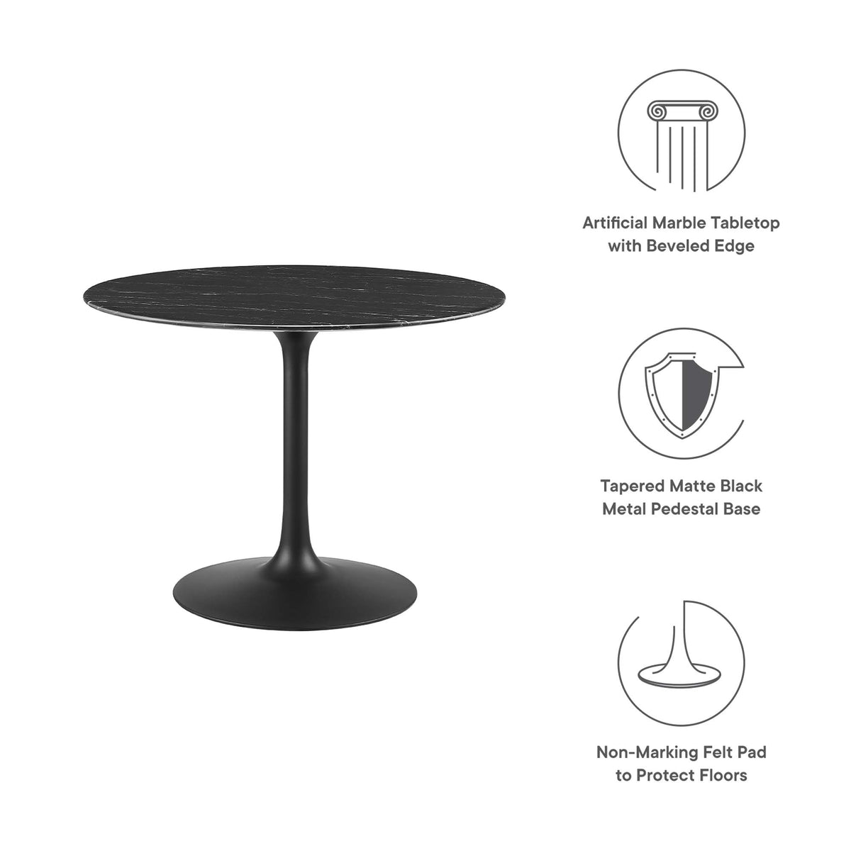 Lippa 40" Round Faux Marble Dining Table, Black Black