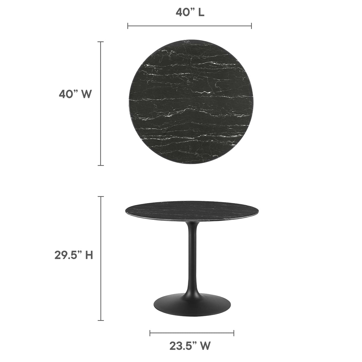 Lippa 40" Round Faux Marble Dining Table, Black Black