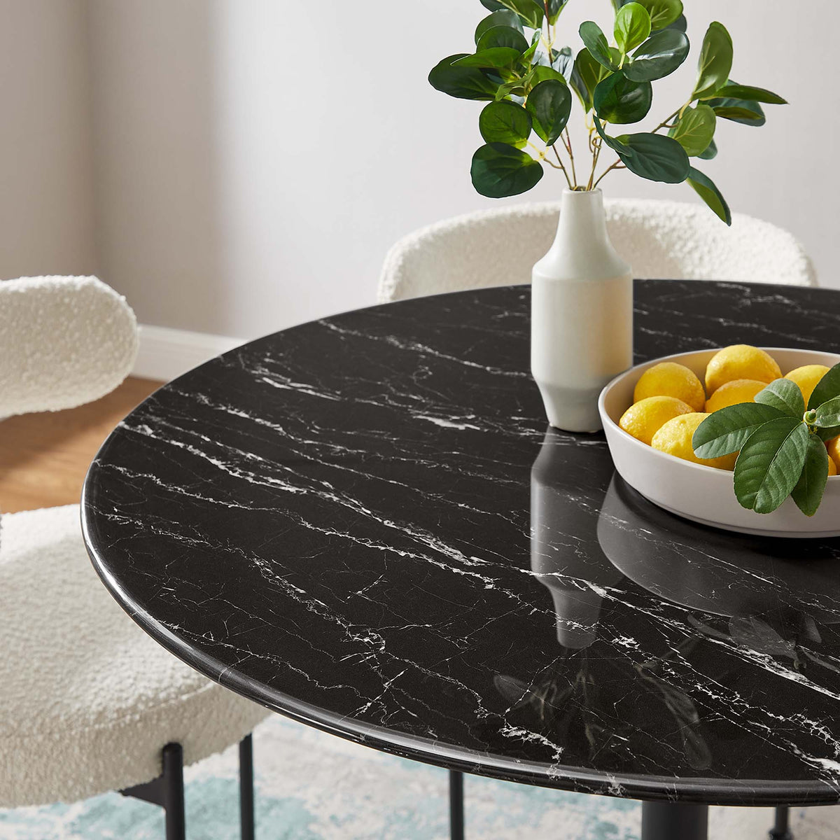 Lippa 40" Round Faux Marble Dining Table, Black Black