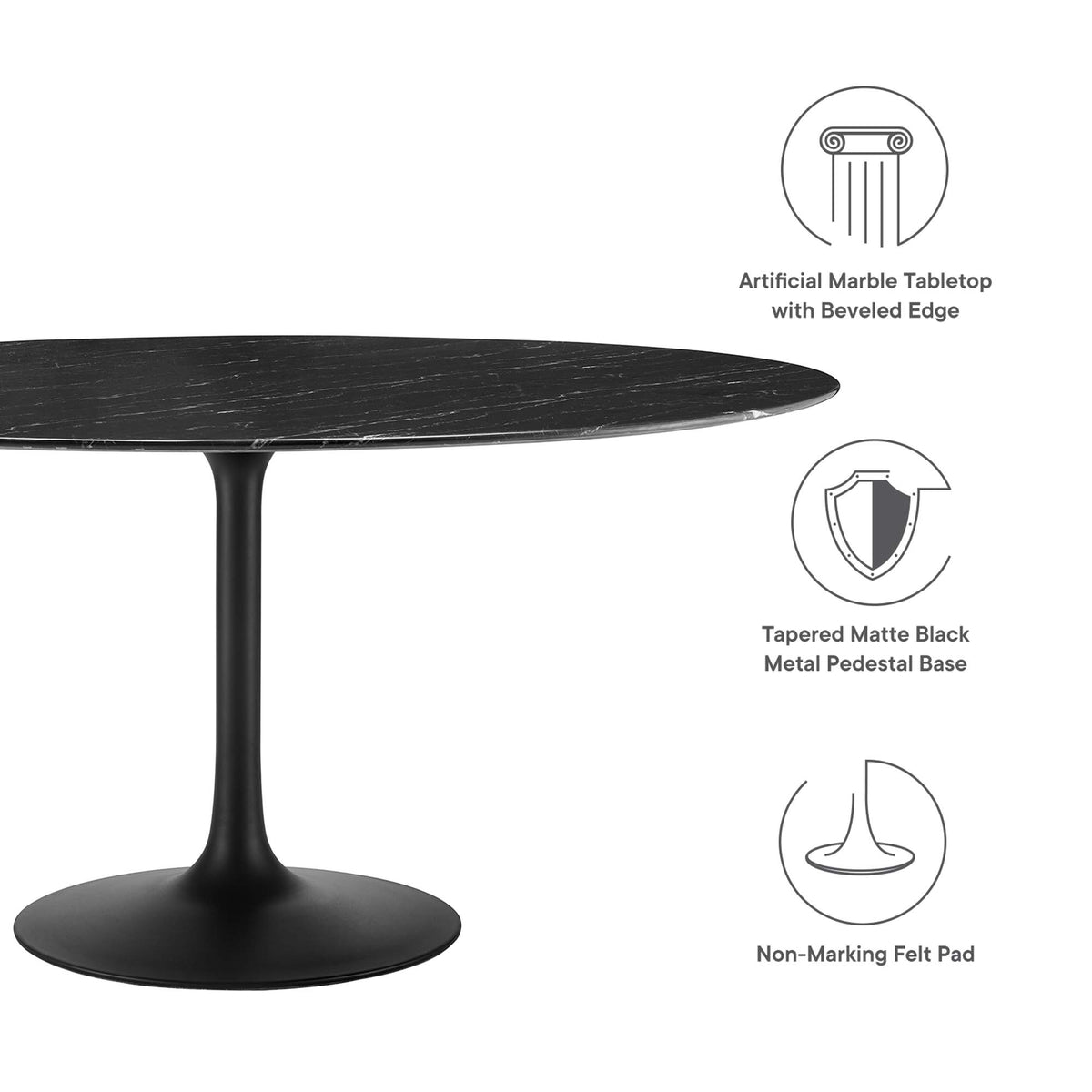 Lippa 60" Round Faux Marble Dining Table, Black Black