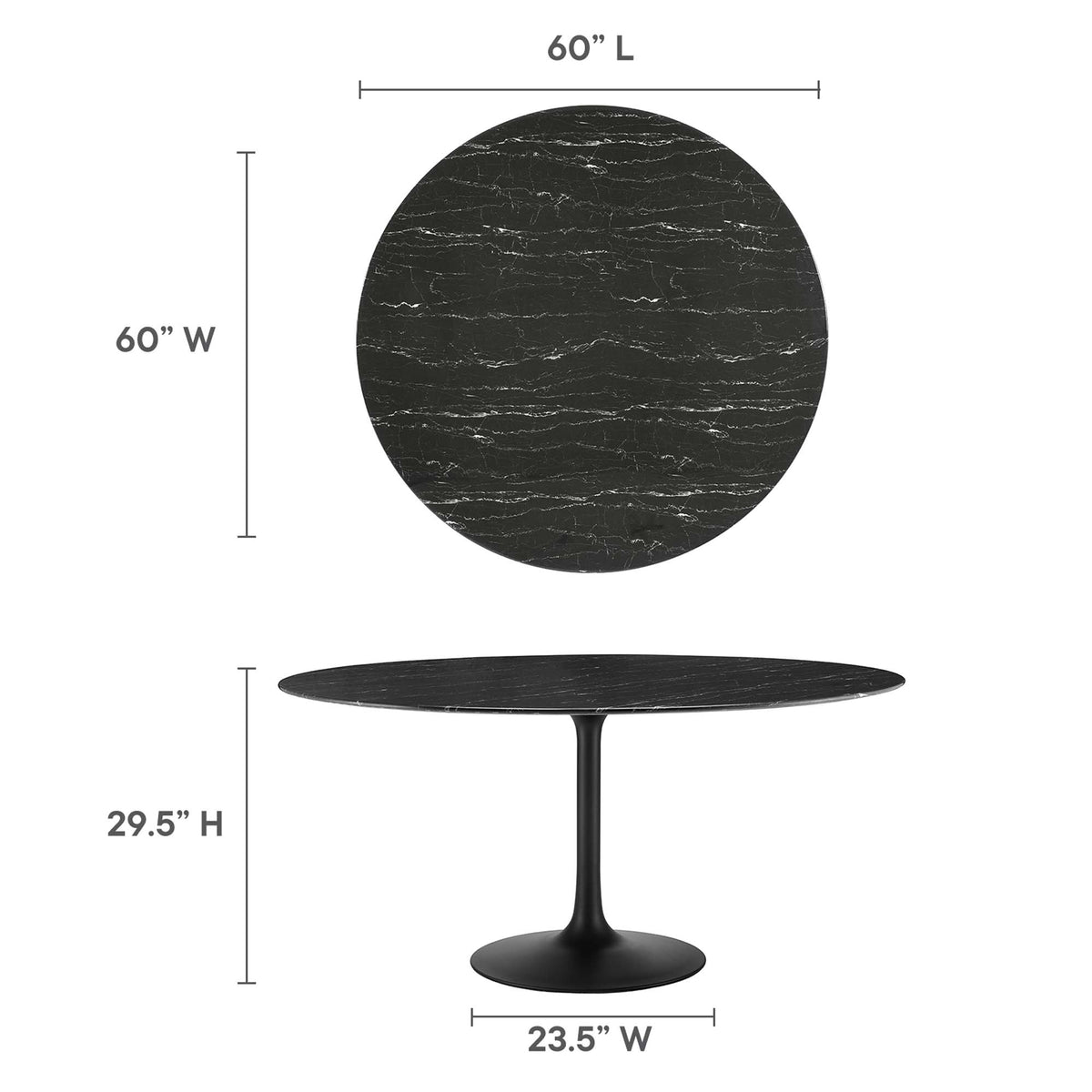 Lippa 60" Round Faux Marble Dining Table, Black Black