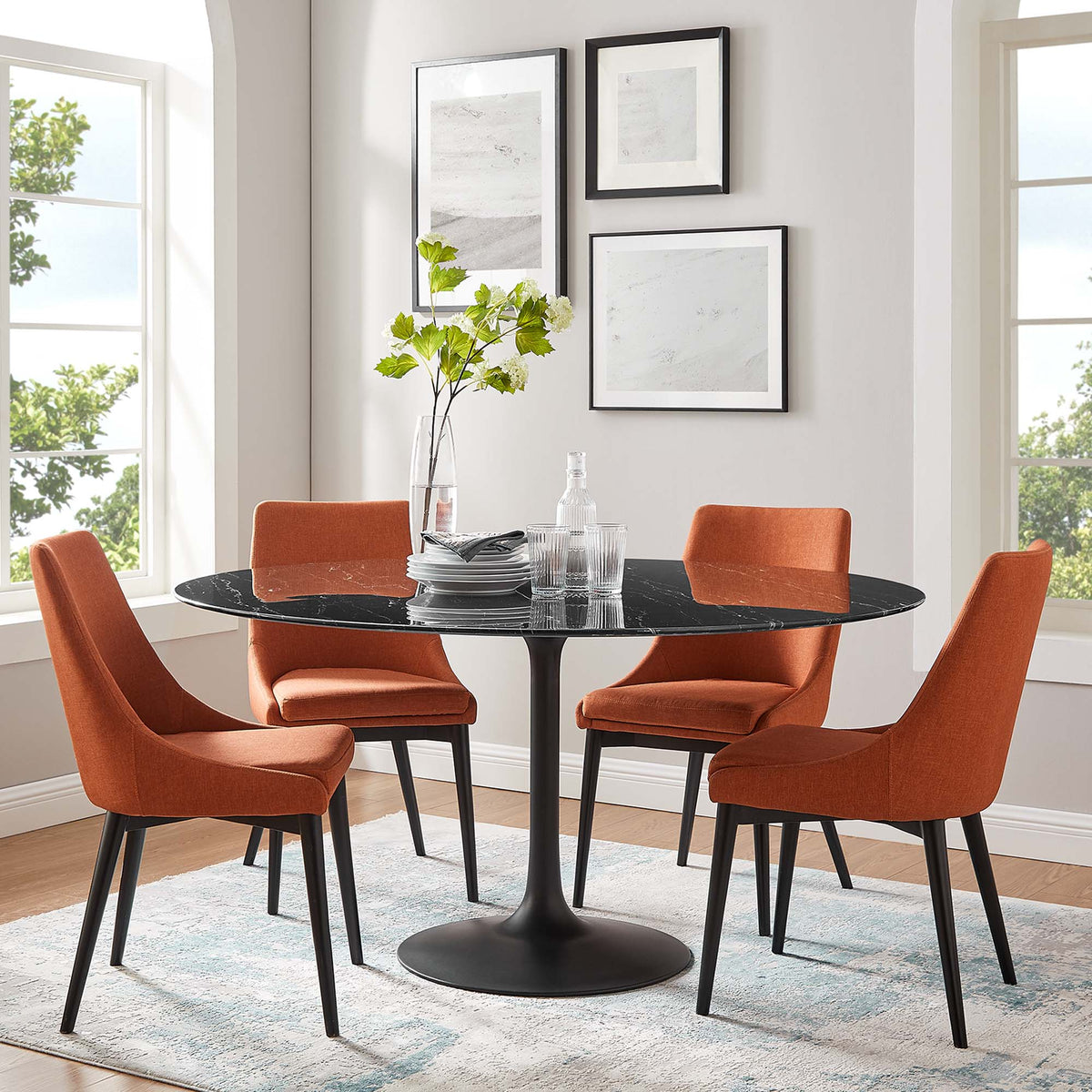 Lippa 60" Round Faux Marble Dining Table, Black Black