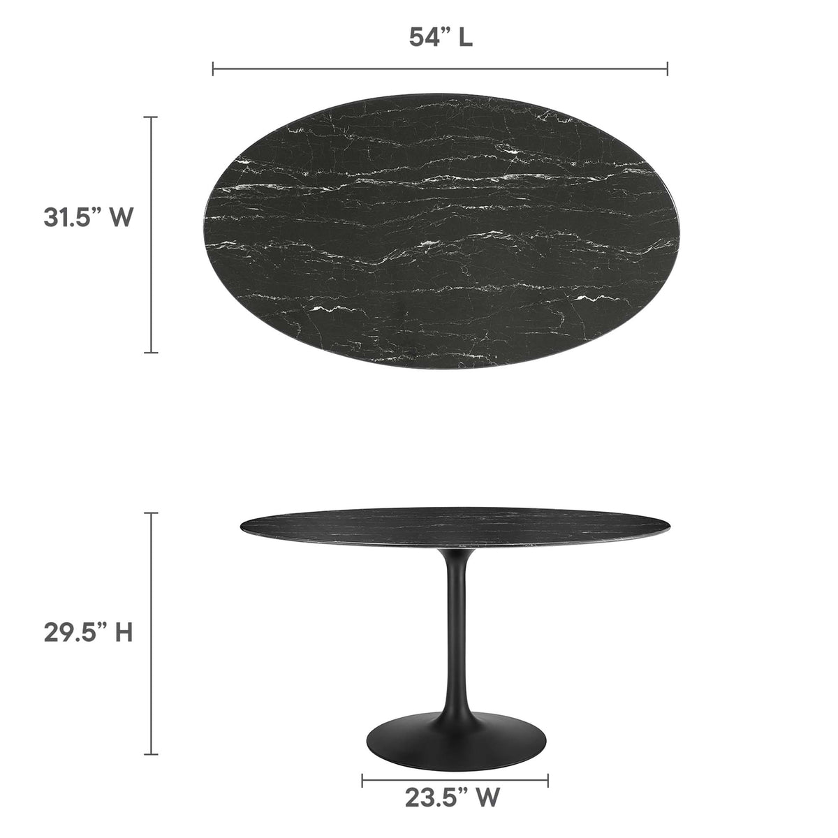 Lippa 54" Oval Faux Marble Dining Table, Black Black