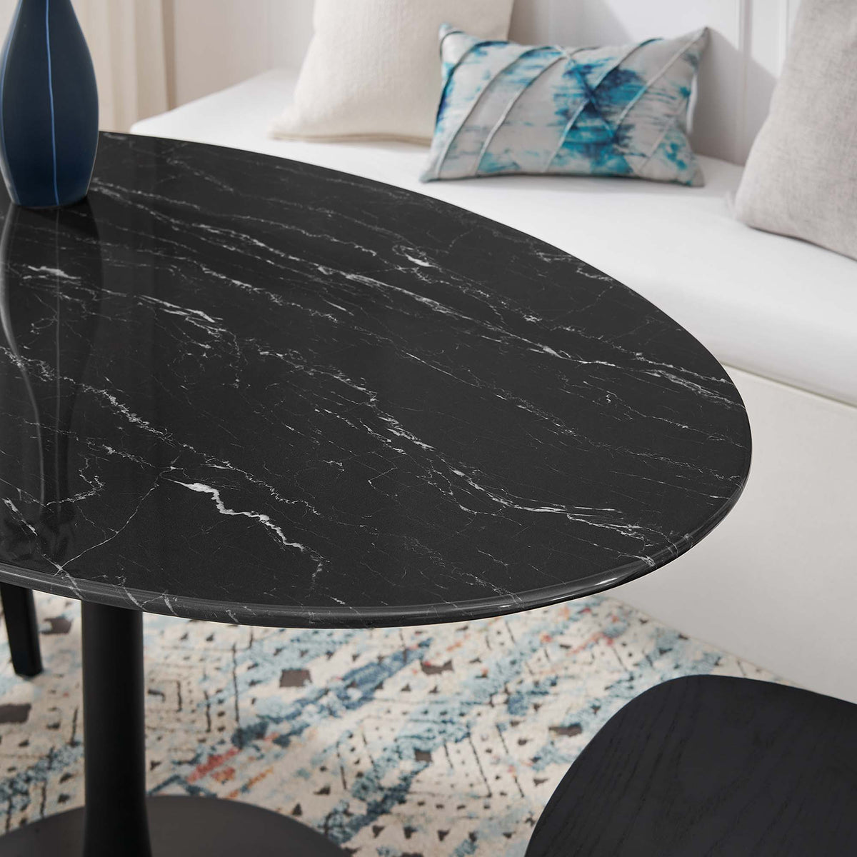 Lippa 54" Oval Faux Marble Dining Table, Black Black