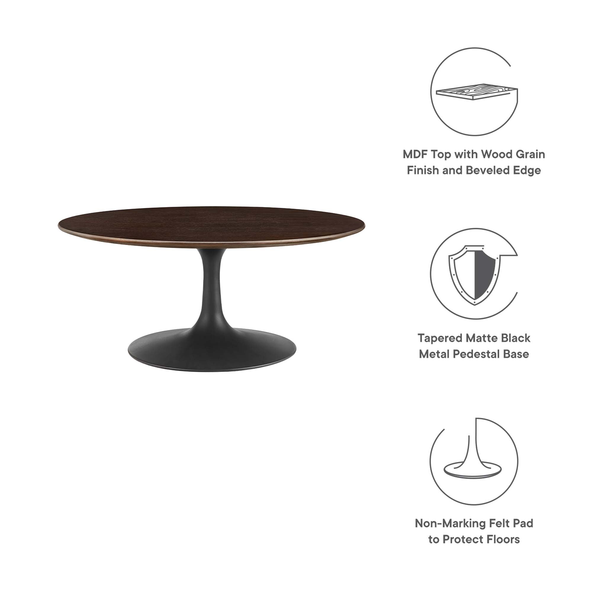 Lippa 36" Round Wood Coffee Table, Black Cherry Walnut