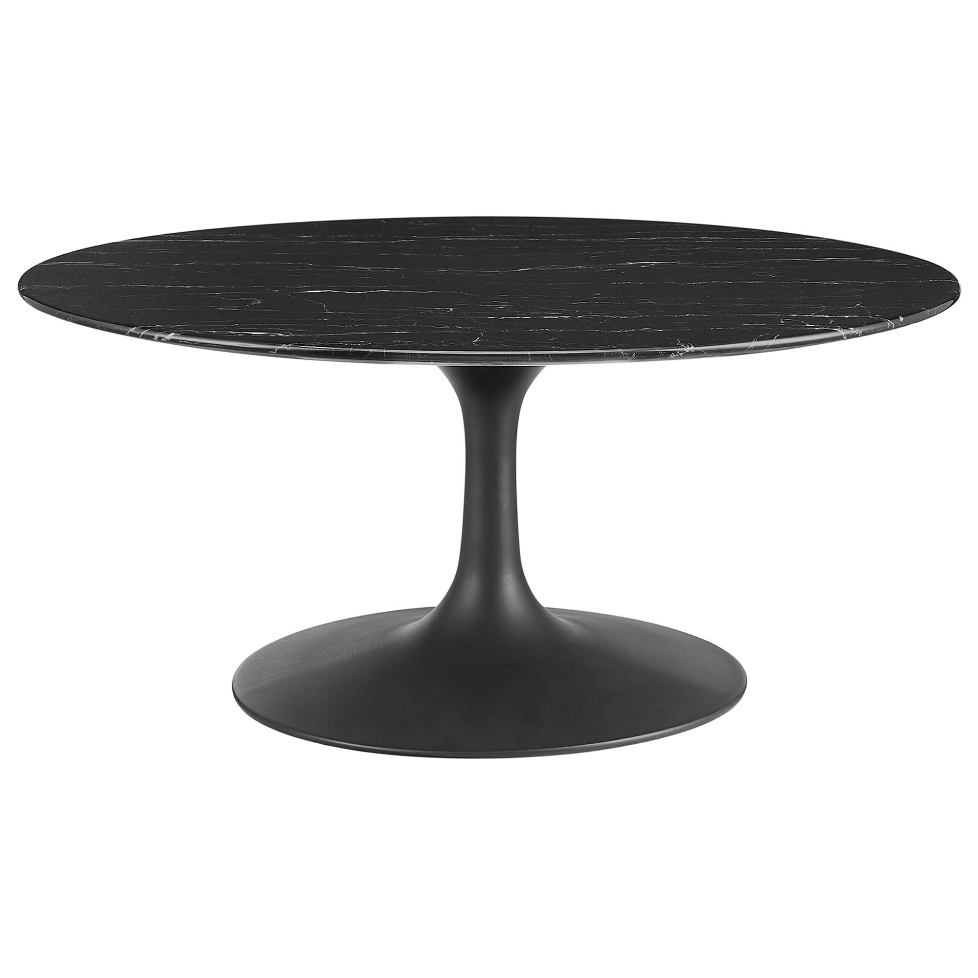 Lippa 36" Round Faux Marble Coffee Table, Black Black