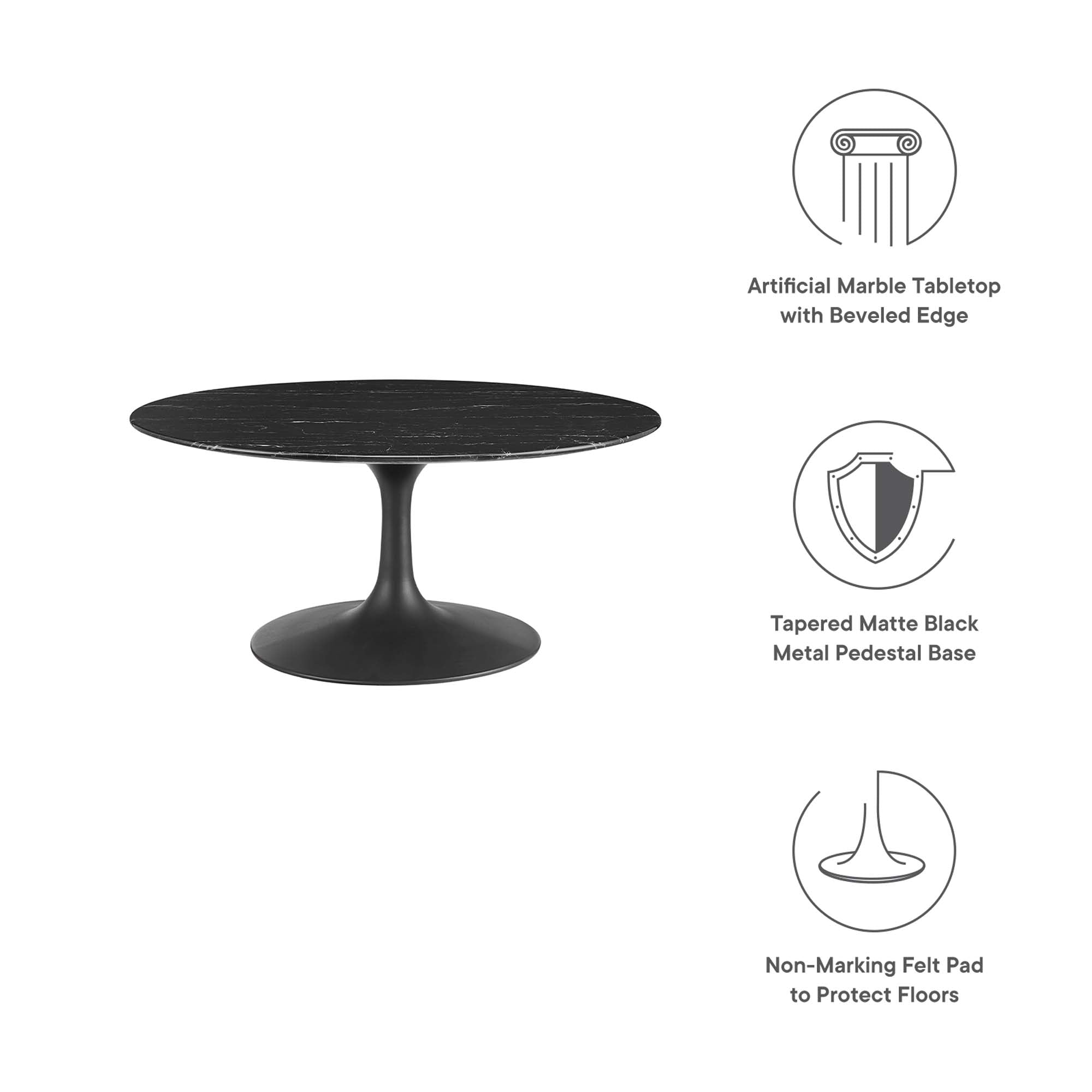 Lippa 36" Round Faux Marble Coffee Table, Black Black