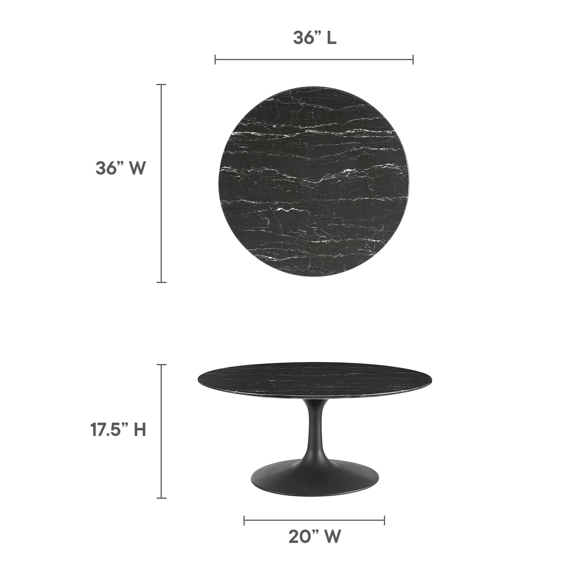 Lippa 36" Round Faux Marble Coffee Table, Black Black