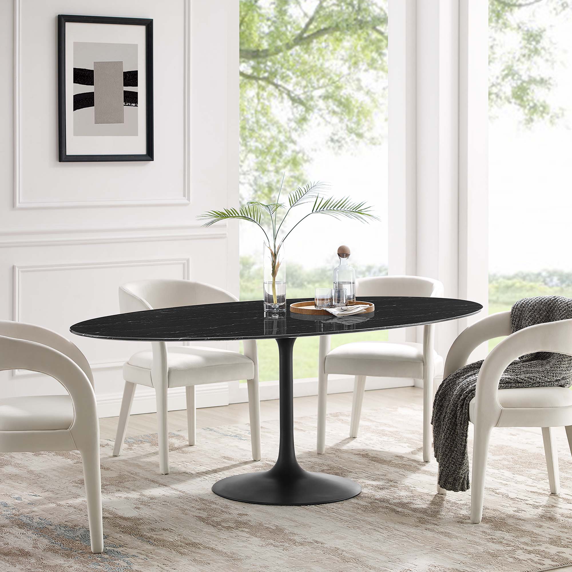 Lippa 78" Oval Faux Marble Dining Table, Black Black