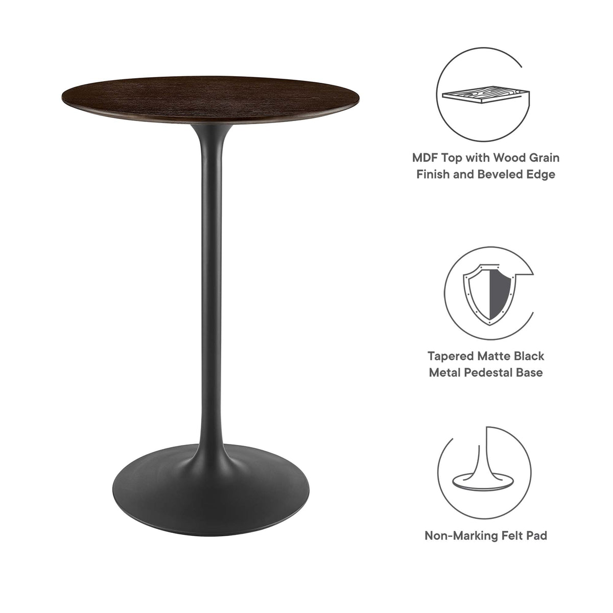 Lippa 28" Round Wood Bar Table, Black Cherry Walnut
