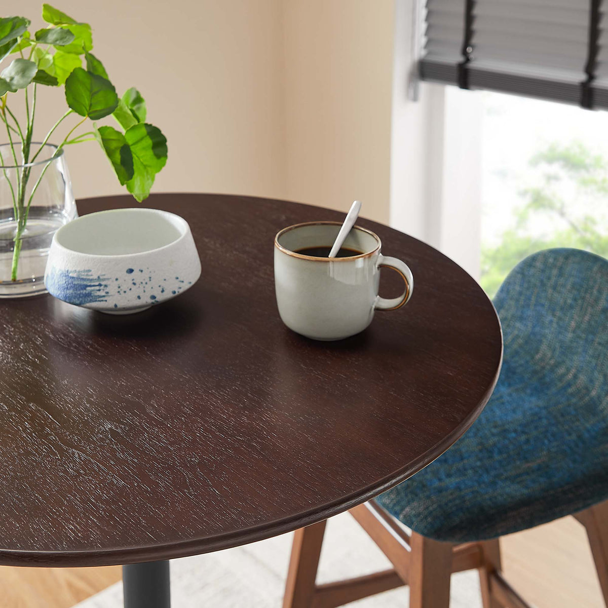 Lippa 28" Round Wood Bar Table, Black Cherry Walnut