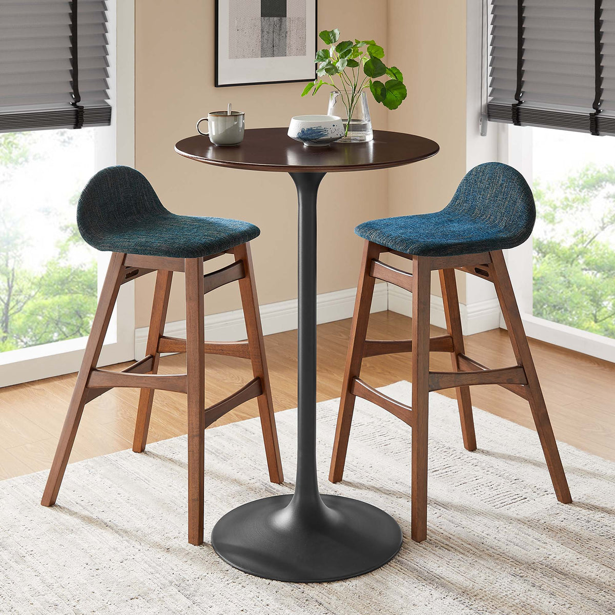Lippa 28" Round Wood Bar Table, Black Cherry Walnut