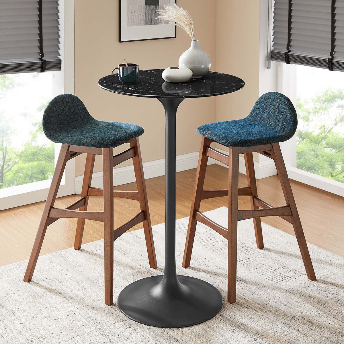 Lippa 28" Round Faux Marble Bar Table, Black Black