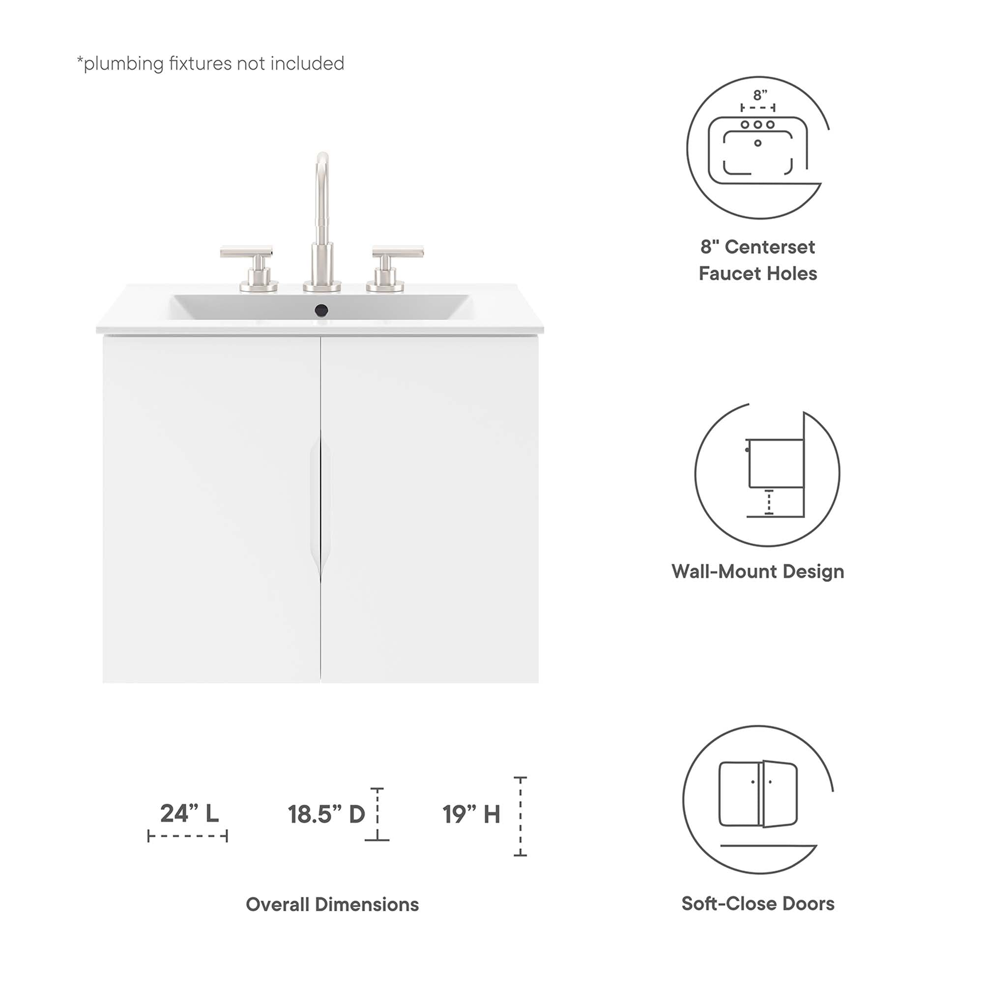 Vitality 24" Bathroom Vanity Cabinet (Sink Basin Not Included), White