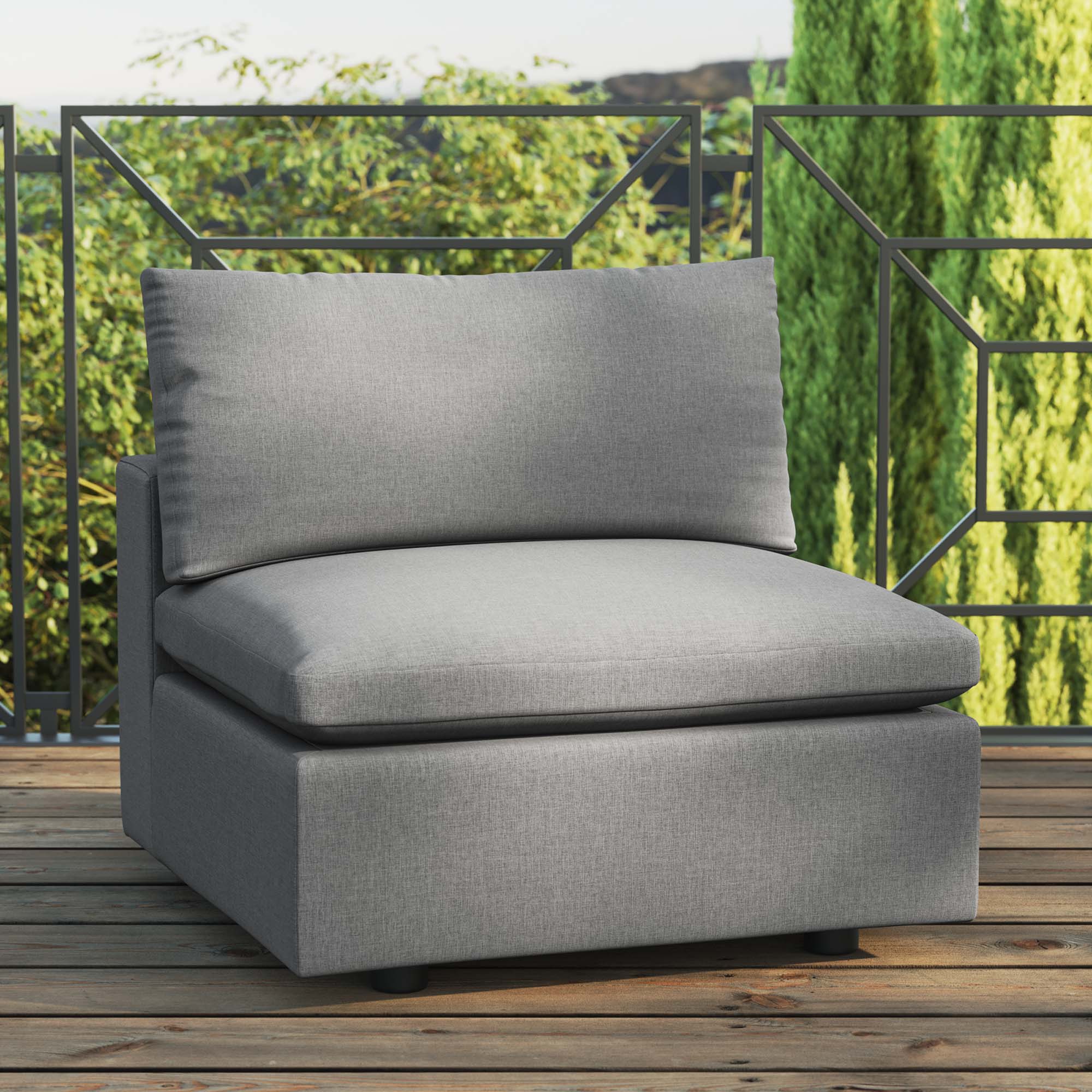 Commix Overstuffed Outdoor Patio Armless Chair, Charcoal