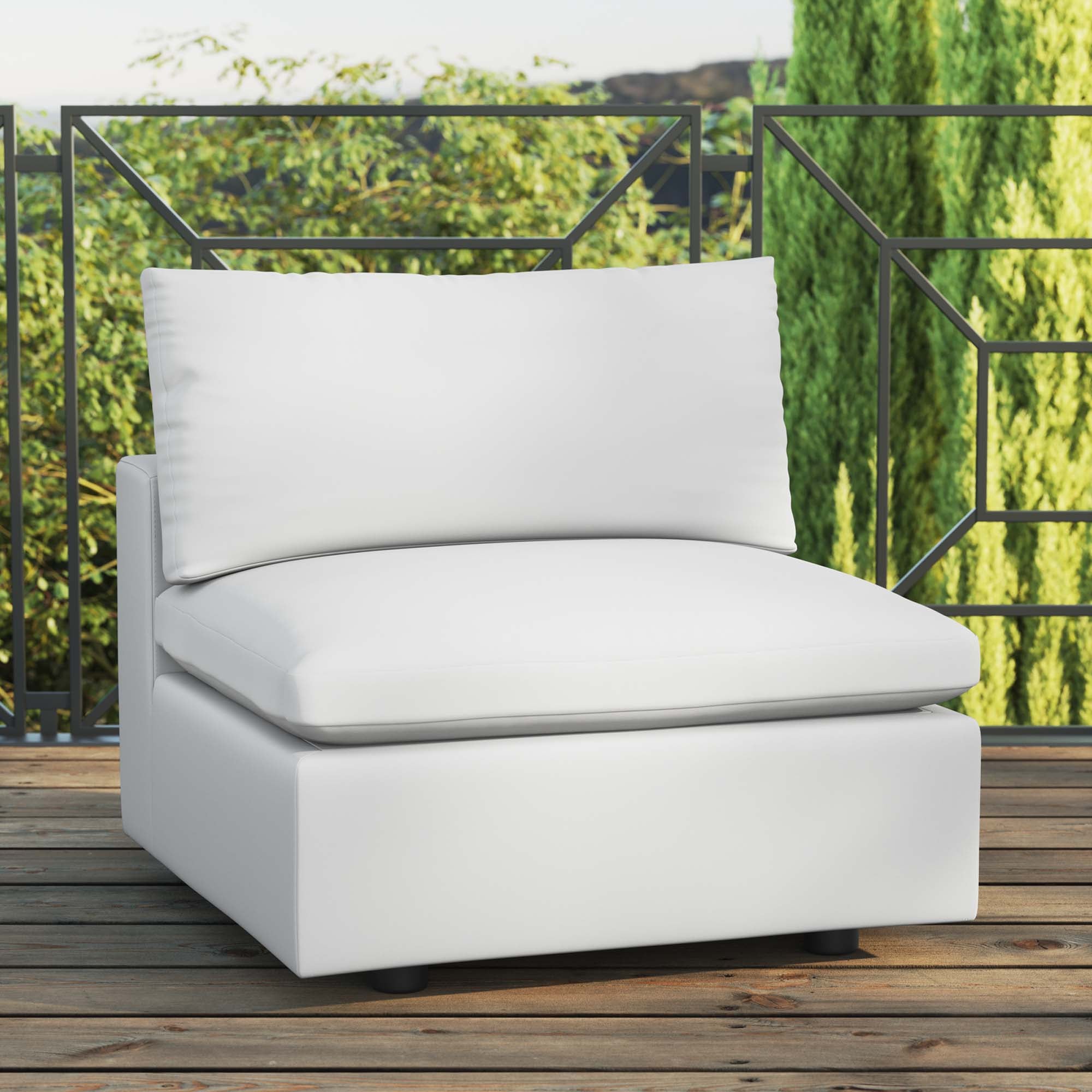 Commix Overstuffed Outdoor Patio Armless Chair, White