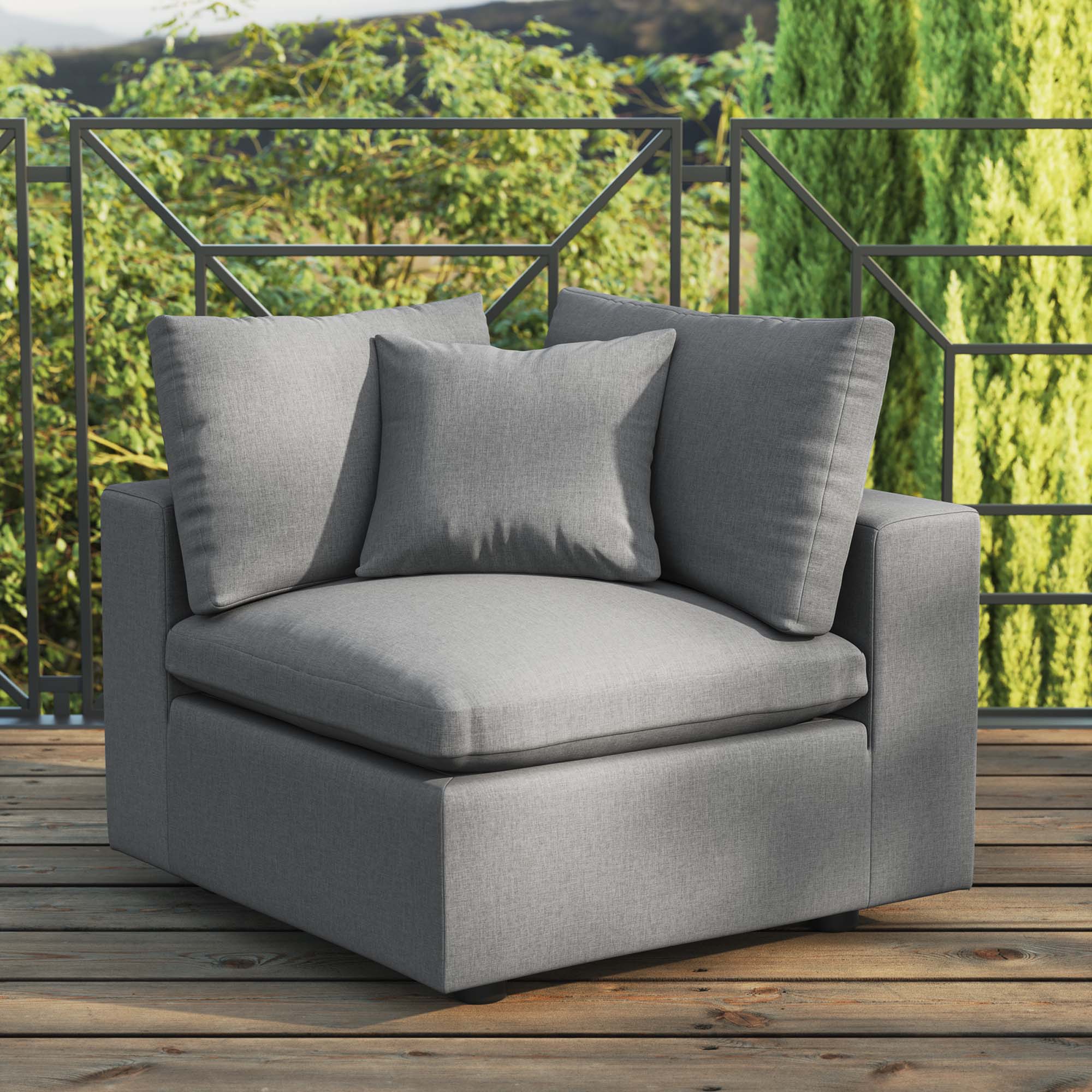 Commix Overstuffed Outdoor Patio Corner Chair, Charcoal