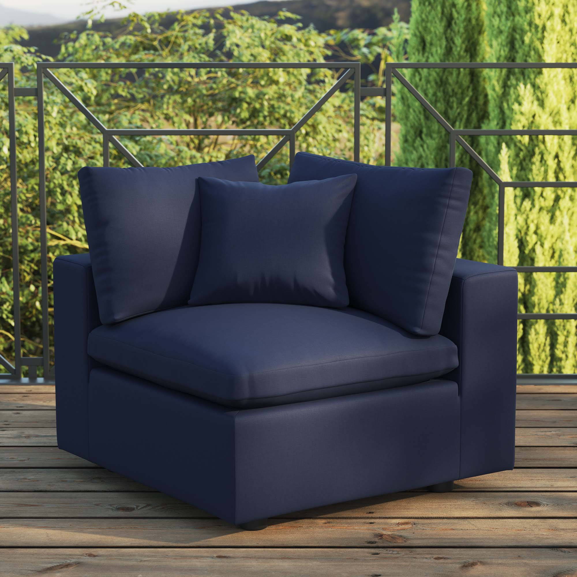 Commix Overstuffed Outdoor Patio Corner Chair, Navy