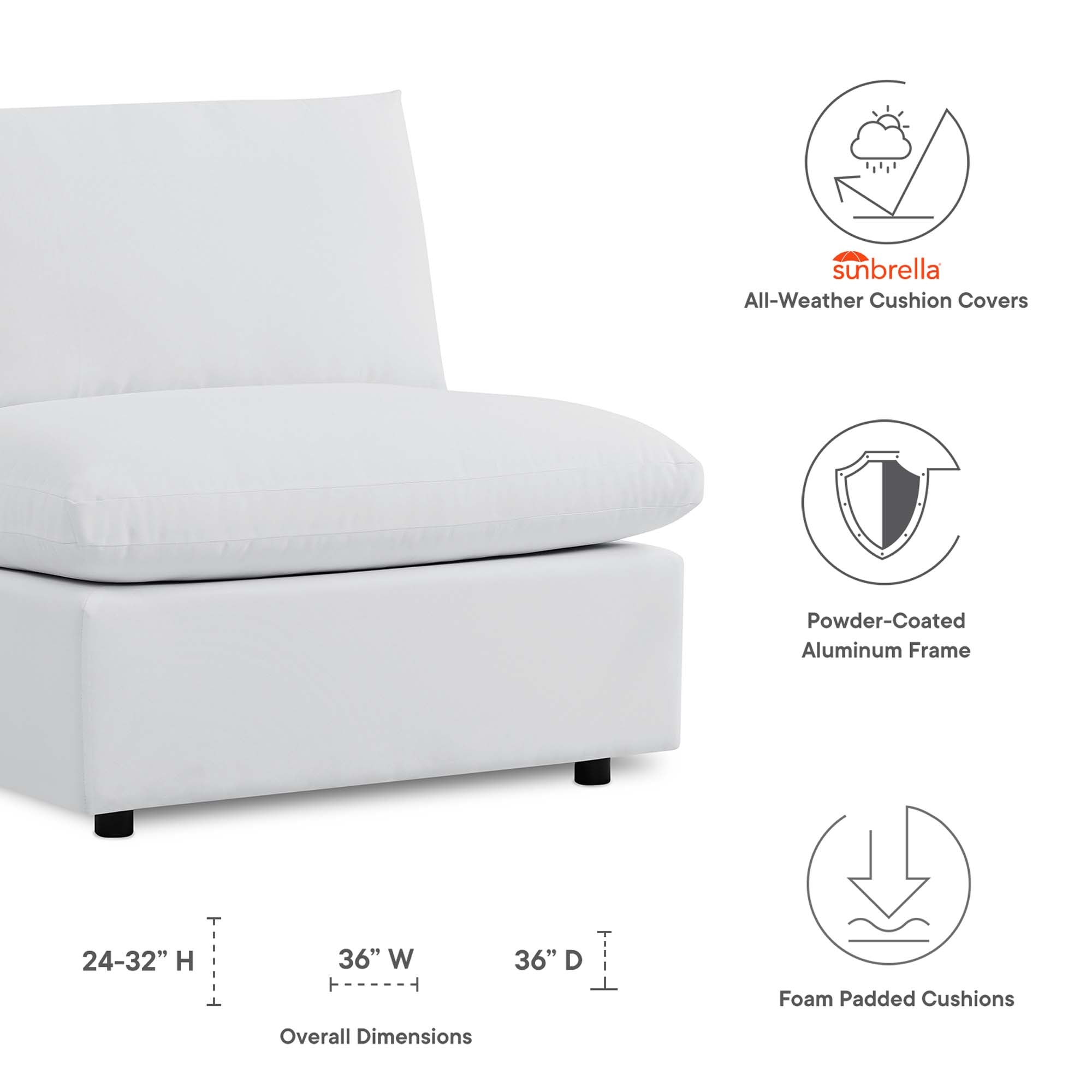 Commix Sunbrella® Outdoor Patio Armless Chair, White