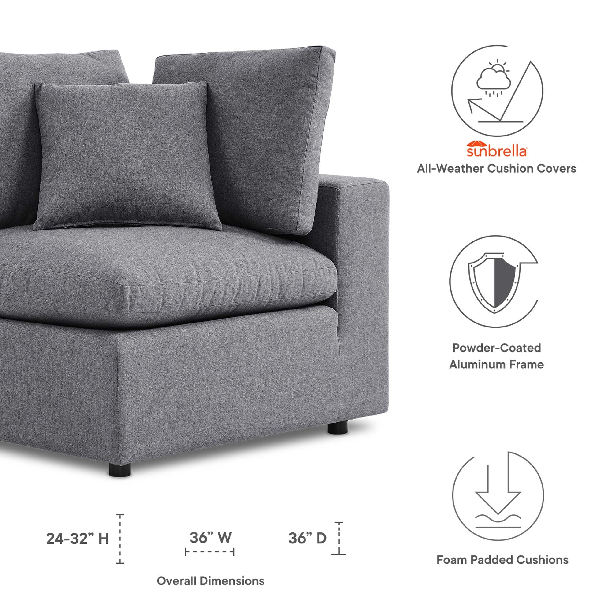 Commix Sunbrella® Outdoor Patio Corner Chair, Gray