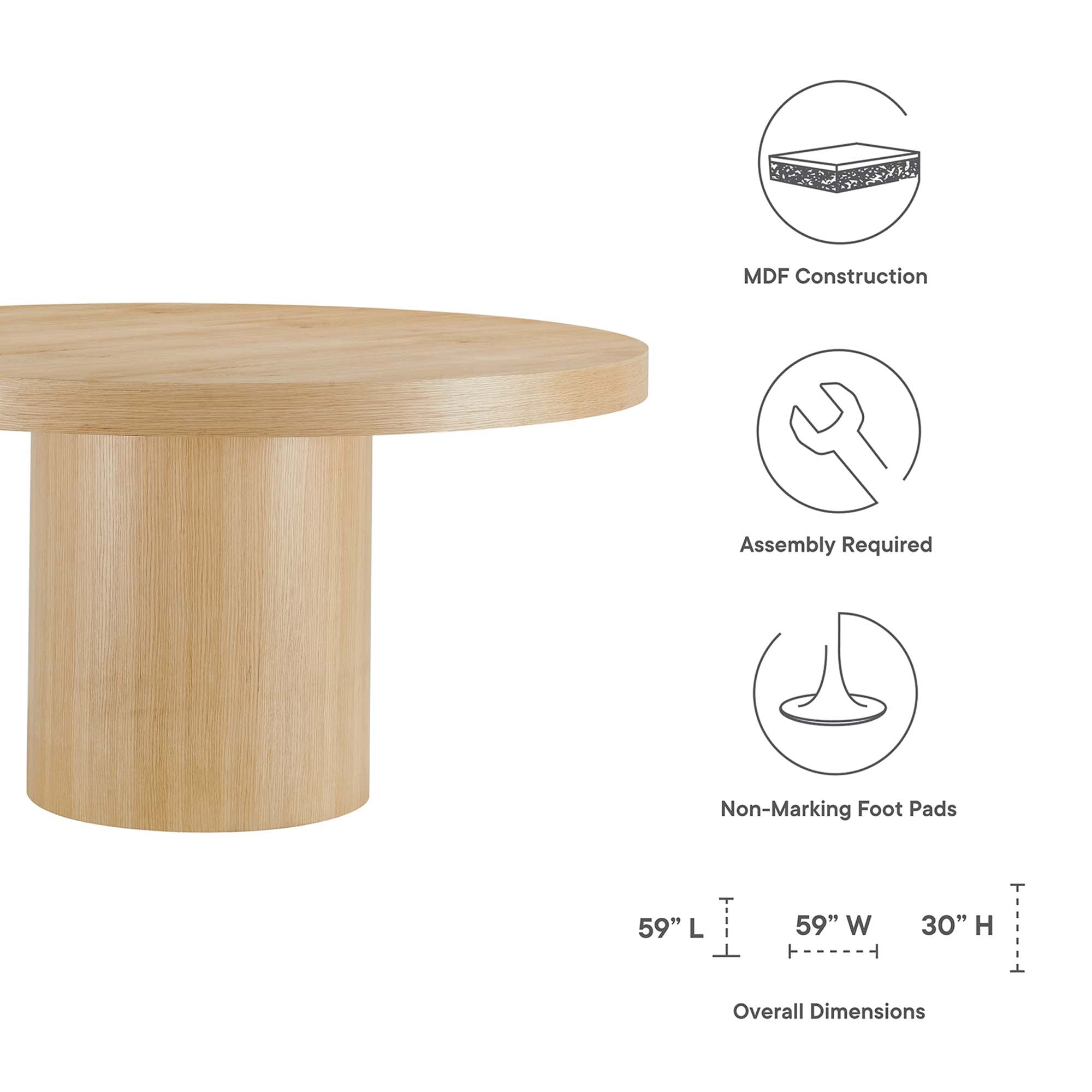 Gratify 60" Round Dining Table, Oak