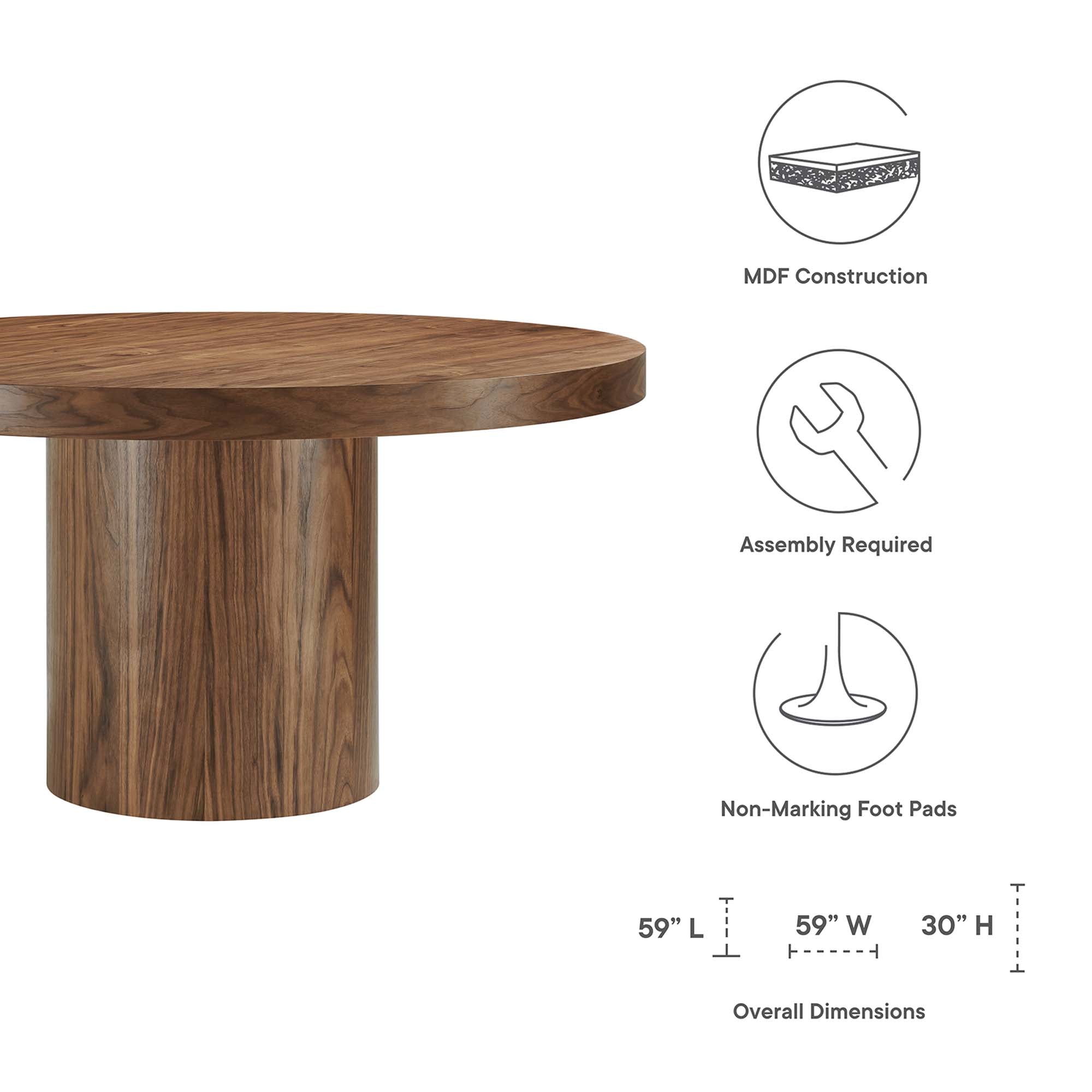 Gratify 60" Round Dining Table, Walnut