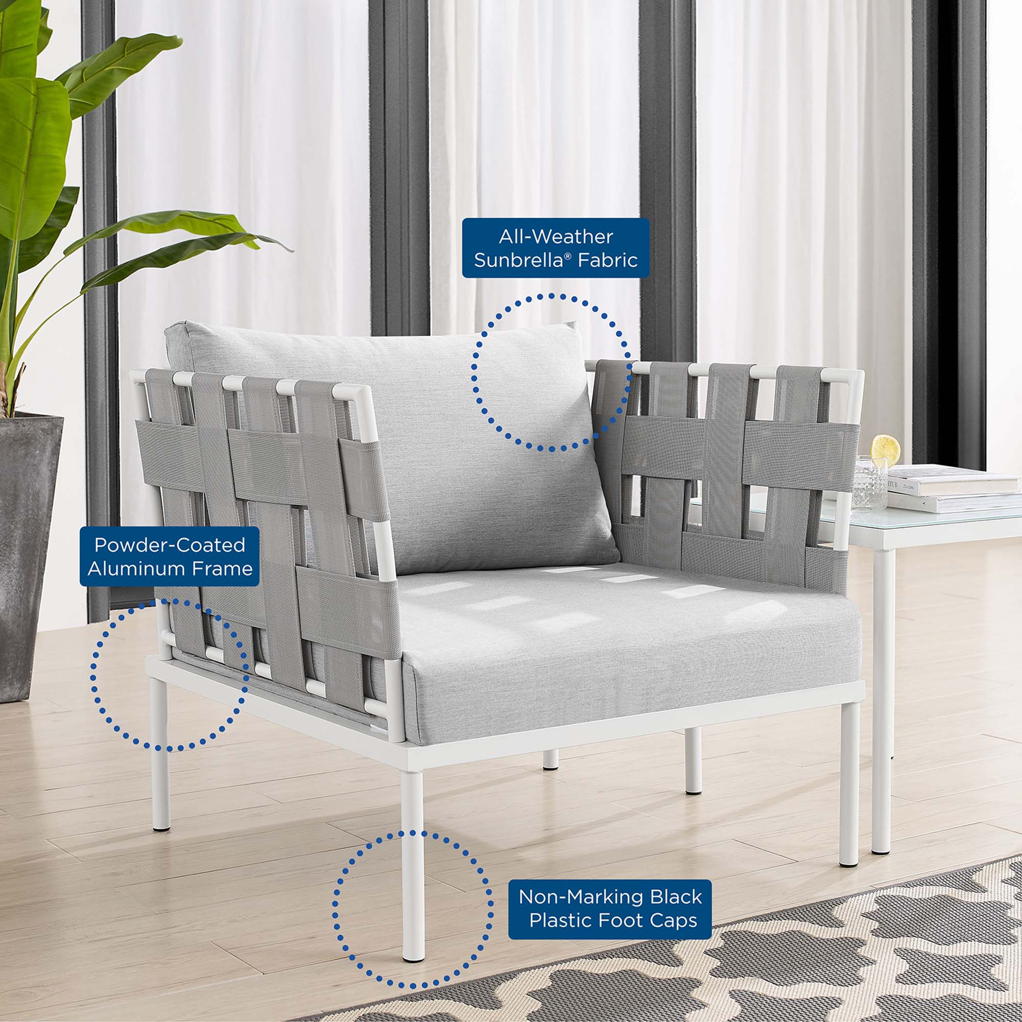 Harmony Sunbrella® Outdoor Patio Aluminum Armchair, Gray Gray