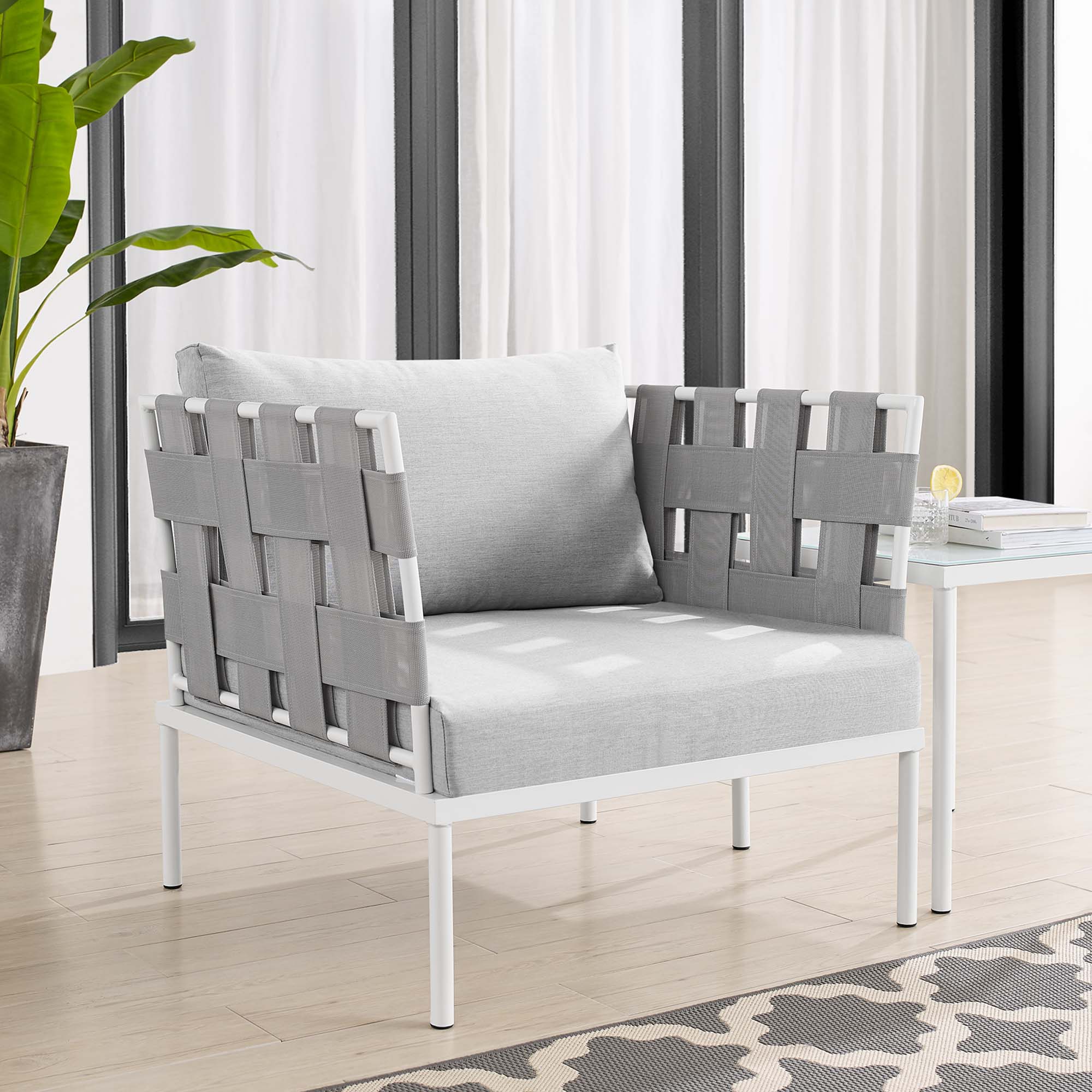 Harmony Sunbrella® Outdoor Patio Aluminum Armchair, Gray Gray