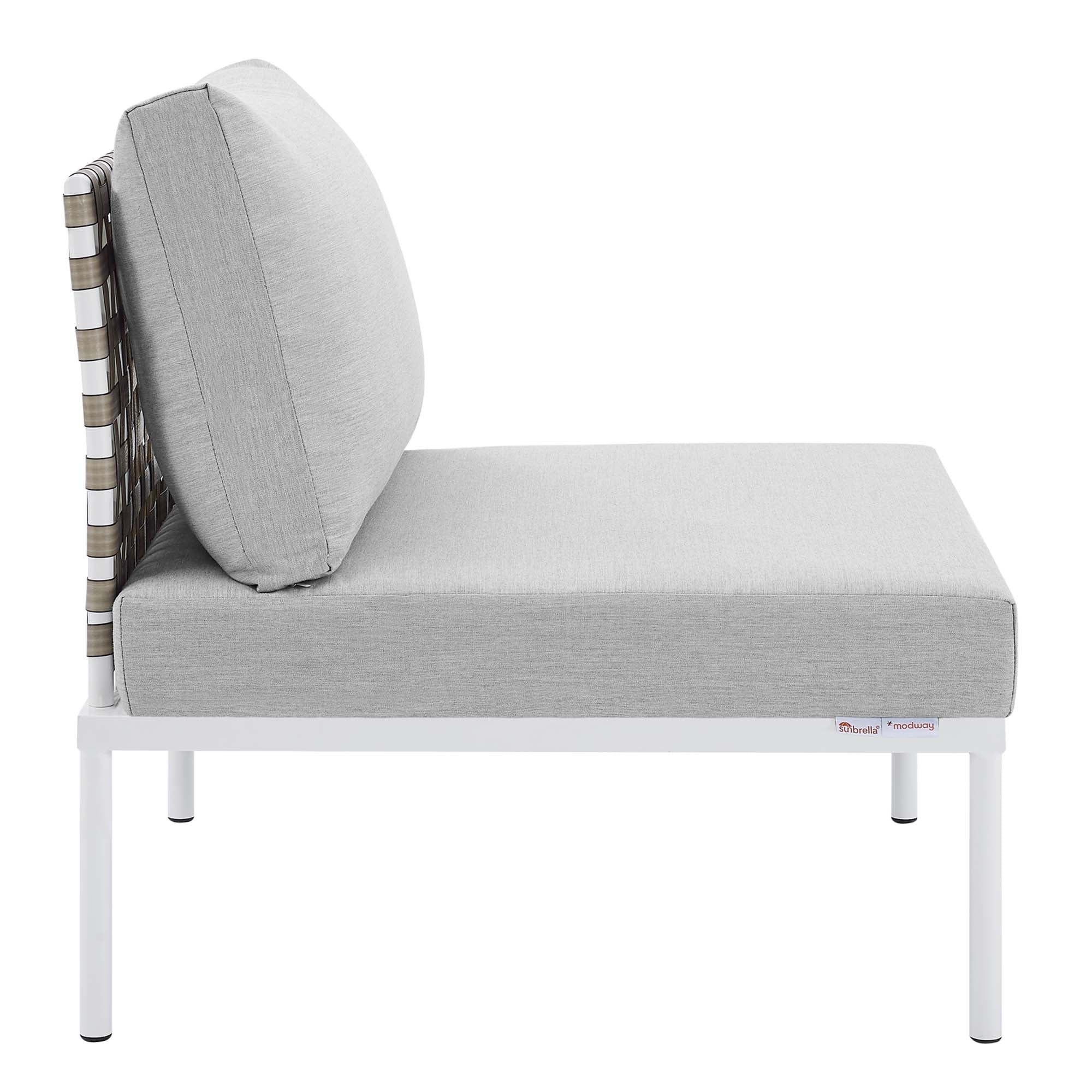 Harmony Sunbrella® Basket Weave Outdoor Patio Aluminum Armless Chair, Tan Gray