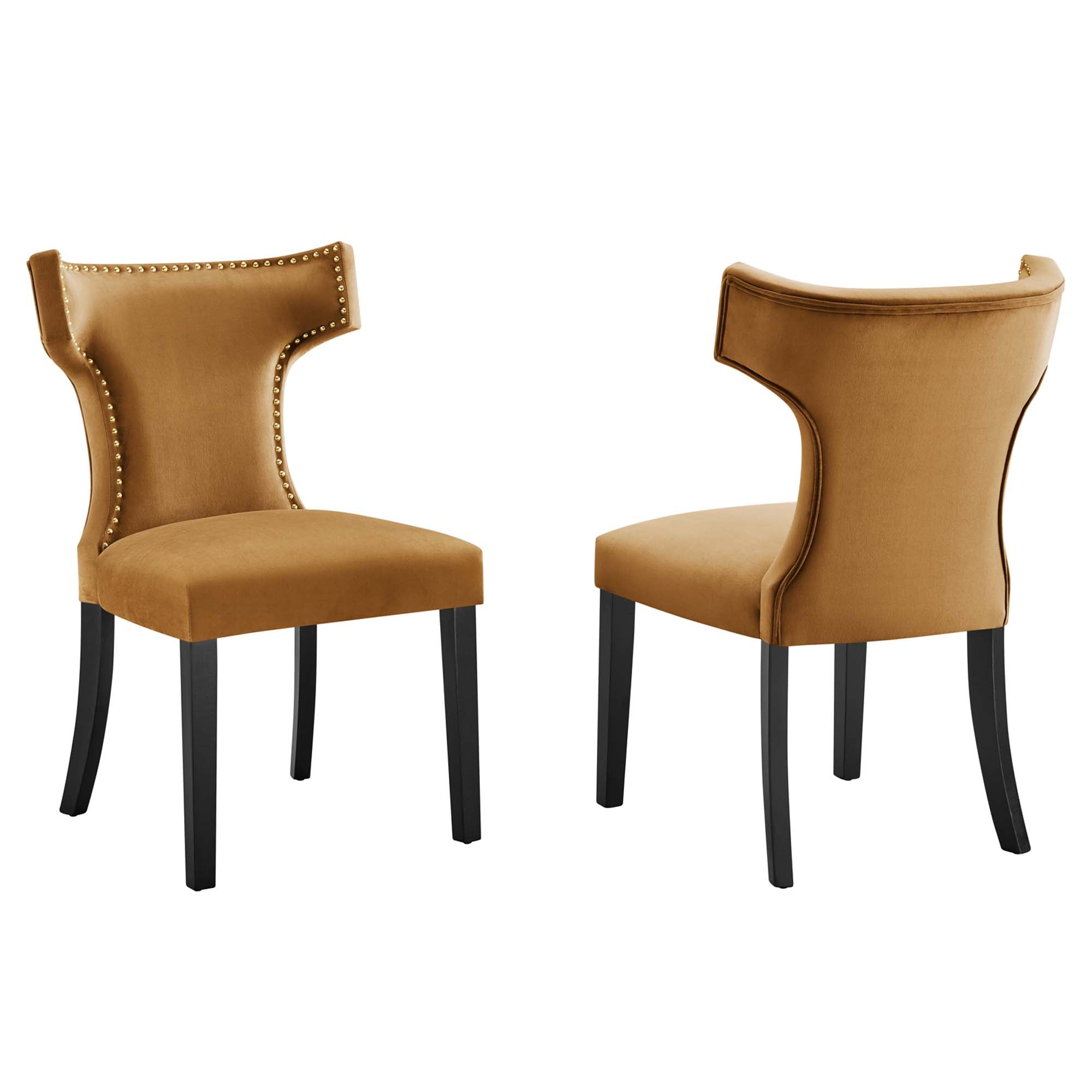 Curve Performance Velvet Dining Chairs Set of 2, Cognac