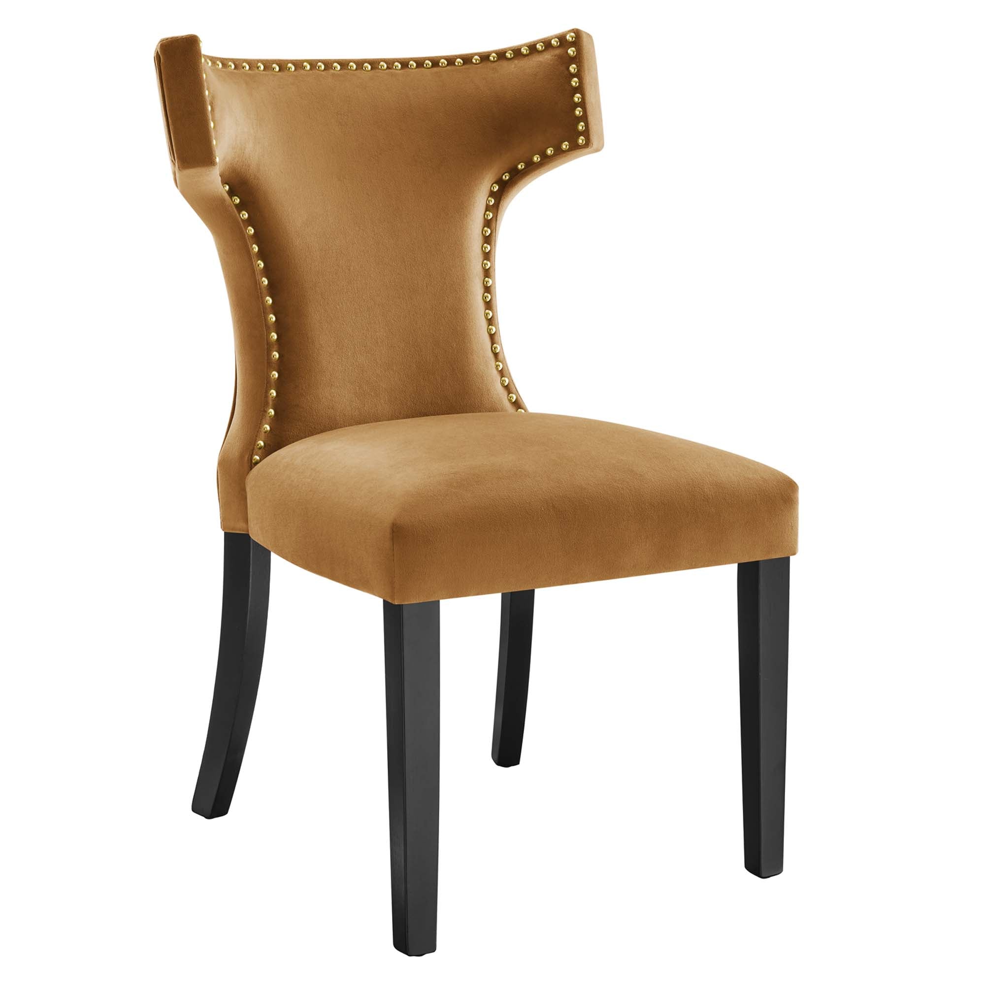 Curve Performance Velvet Dining Chairs Set of 2, Cognac
