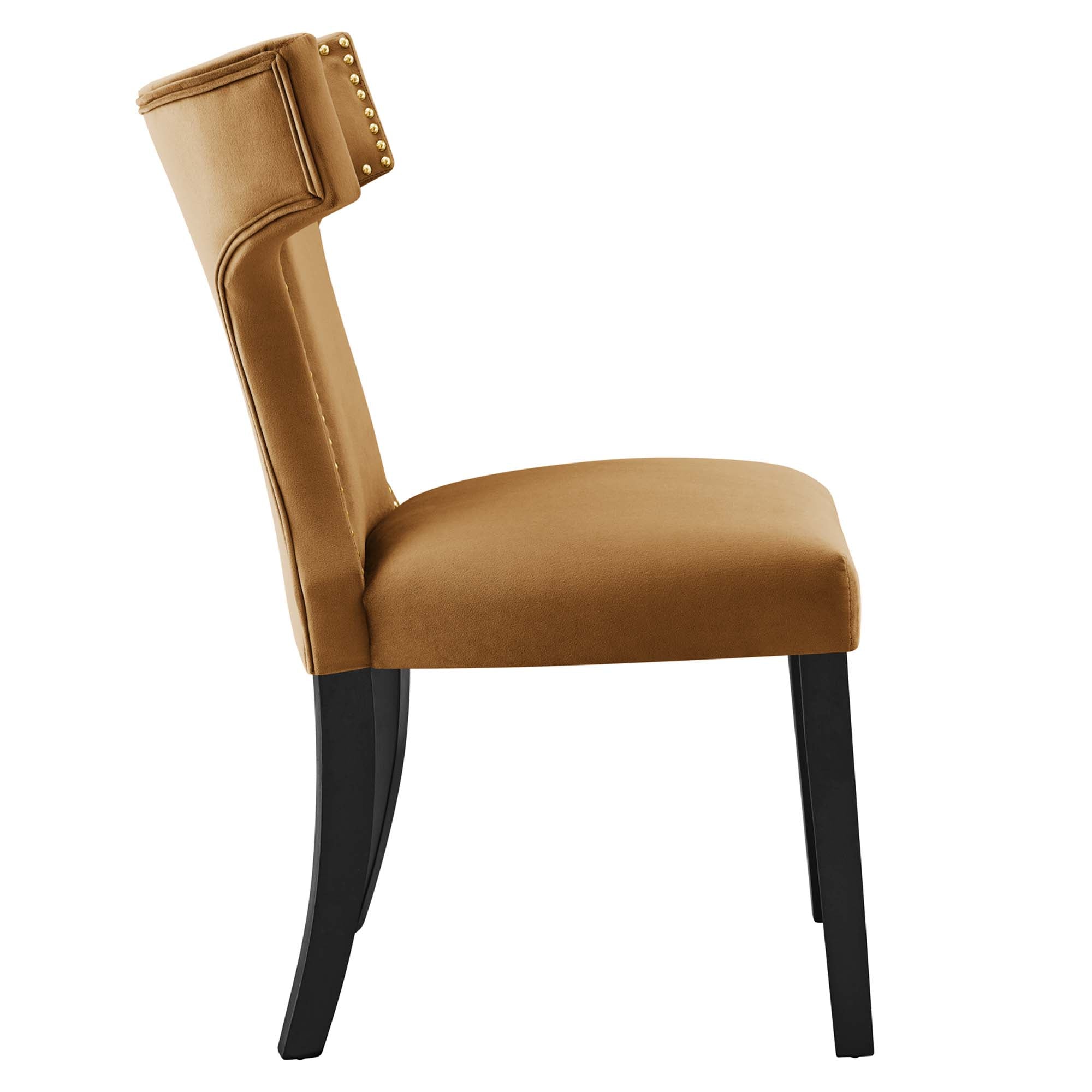Curve Performance Velvet Dining Chairs Set of 2, Cognac