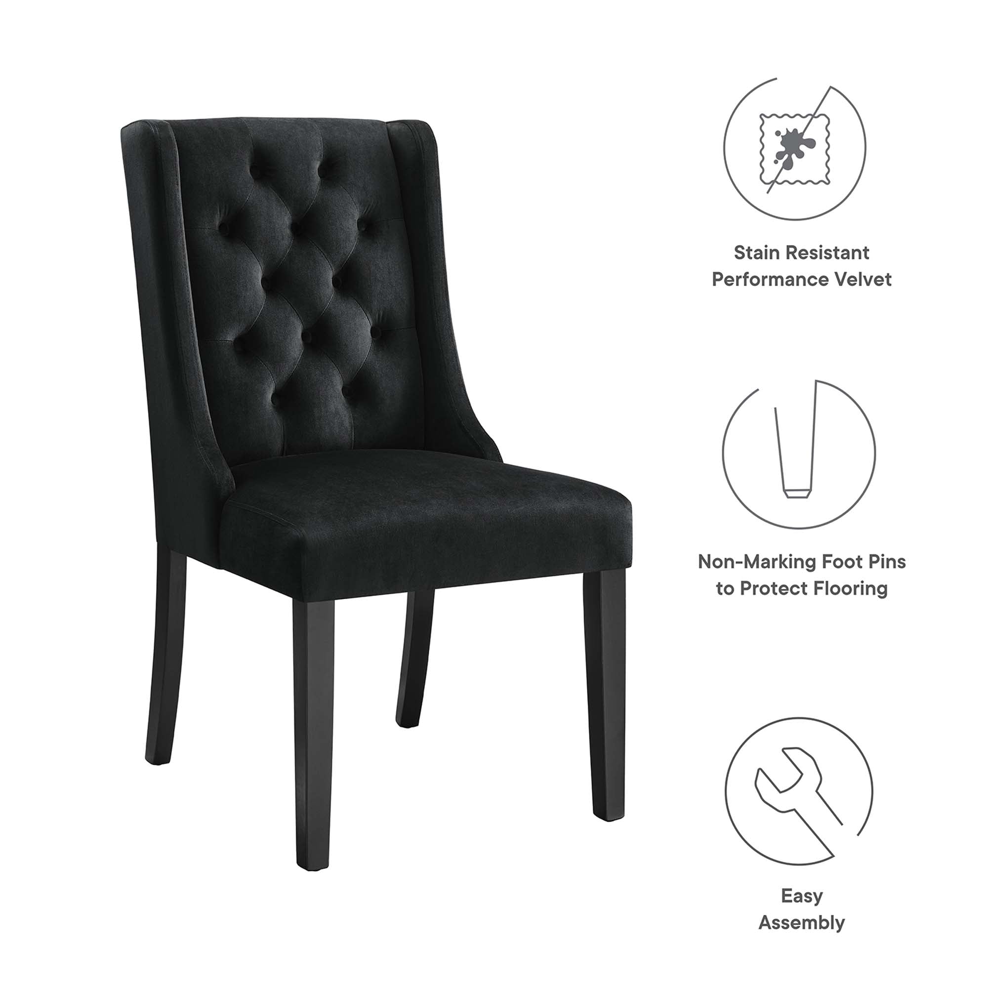 Baronet Performance Velvet Dining Chairs Set of 2, Black