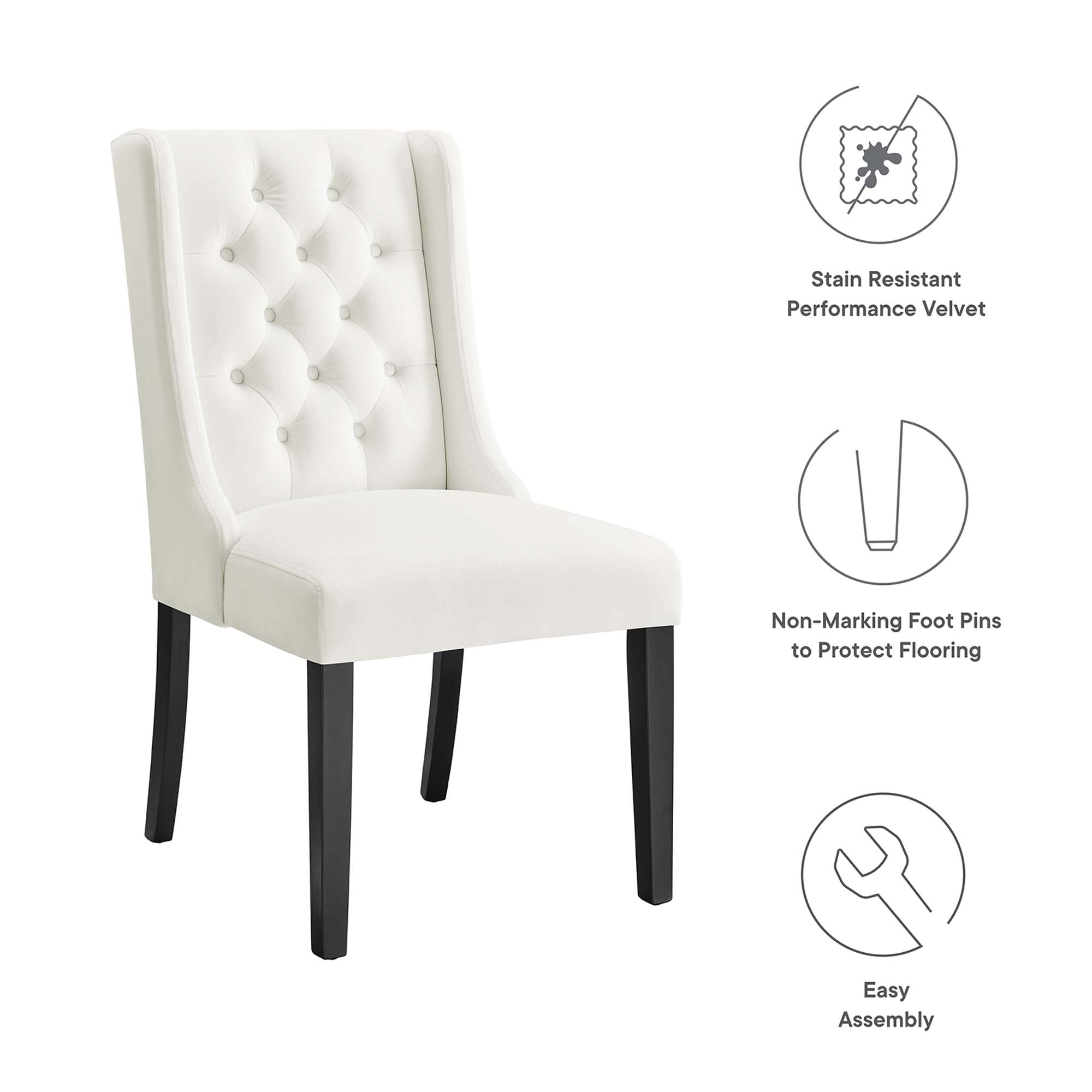 Baronet Performance Velvet Dining Chairs Set of 2, White