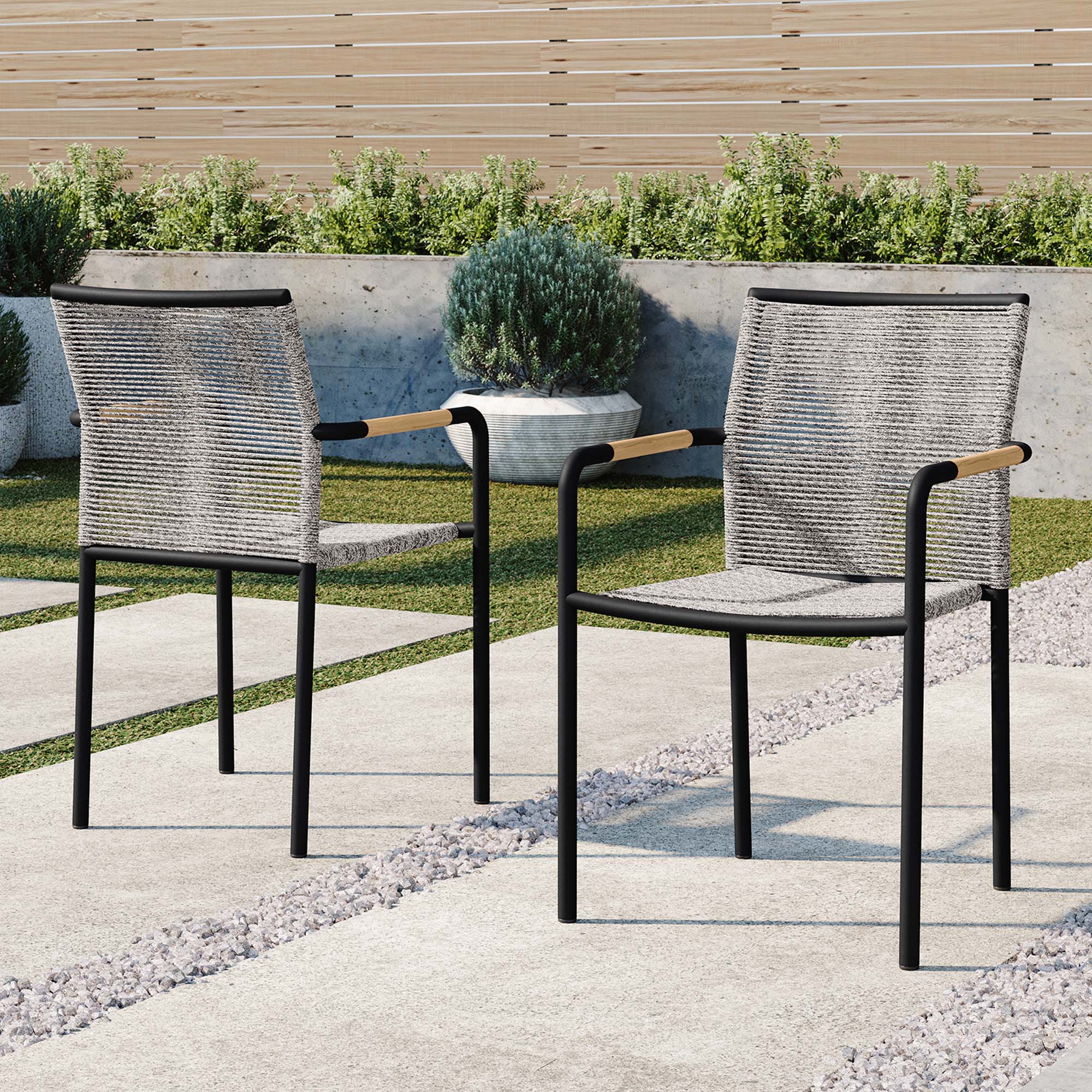 Serenity Outdoor Patio Armchairs Set of 2, Light Gray