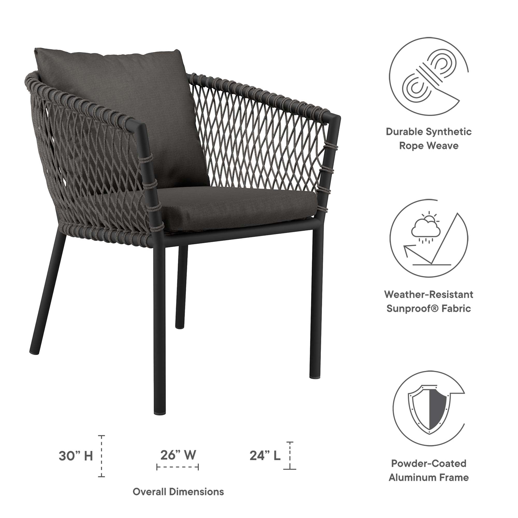 Sailor Outdoor Patio Dining Armchair, Charcoal Charcoal