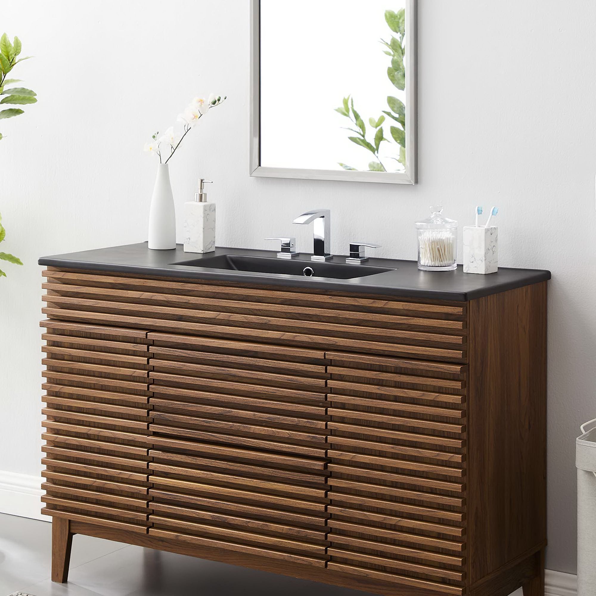 Cayman 48" Single Basin Bathroom Sink, Black