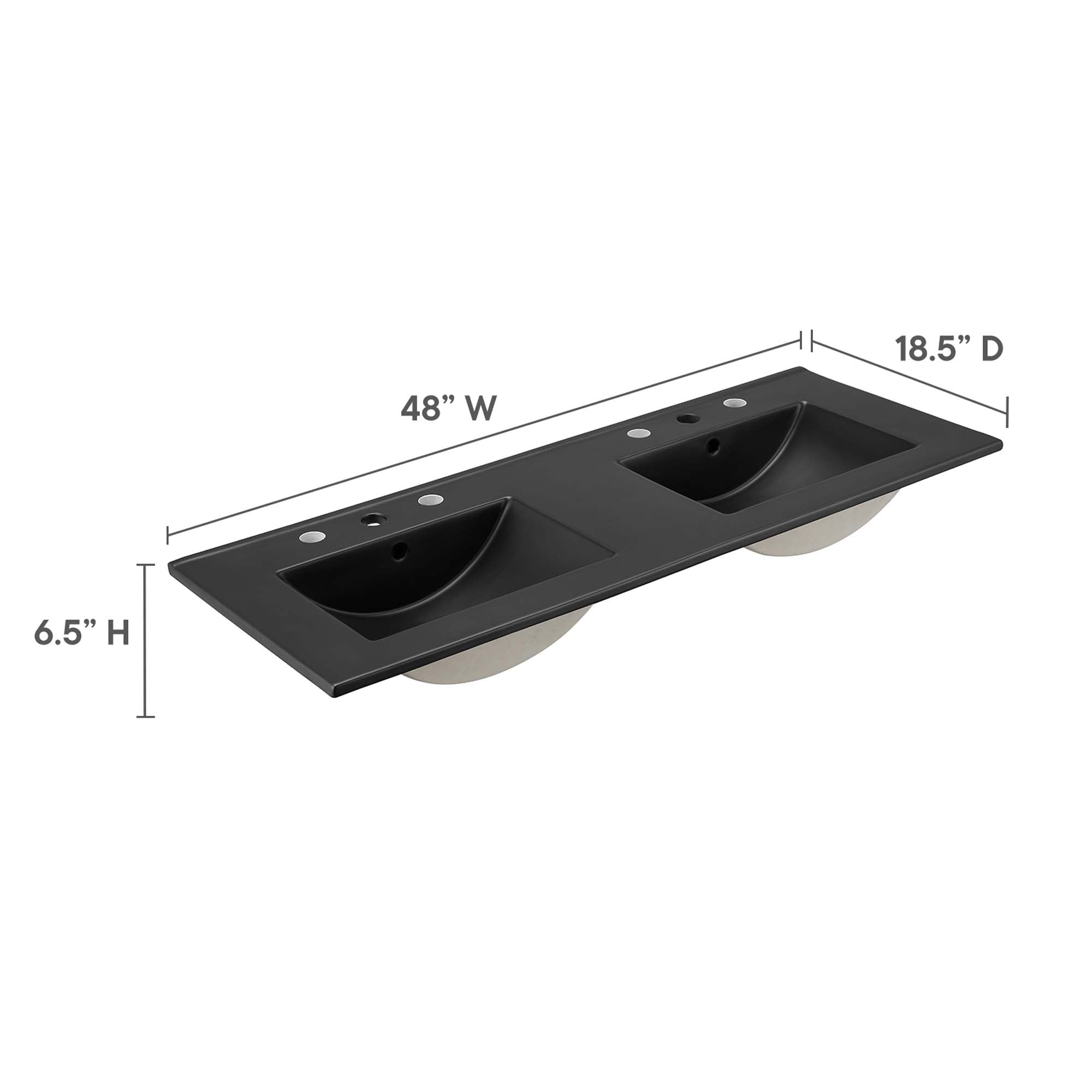 Cayman 48" Double Basin Bathroom Sink, Black