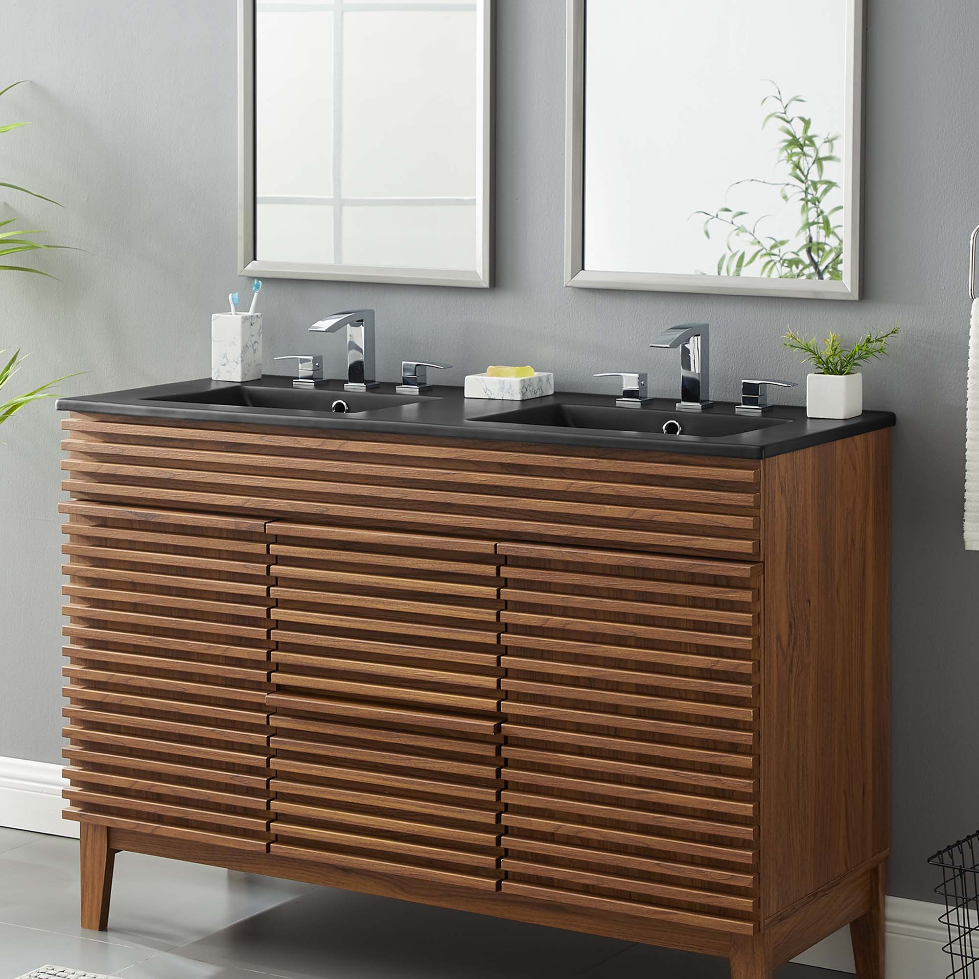 Cayman 48" Double Basin Bathroom Sink, Black