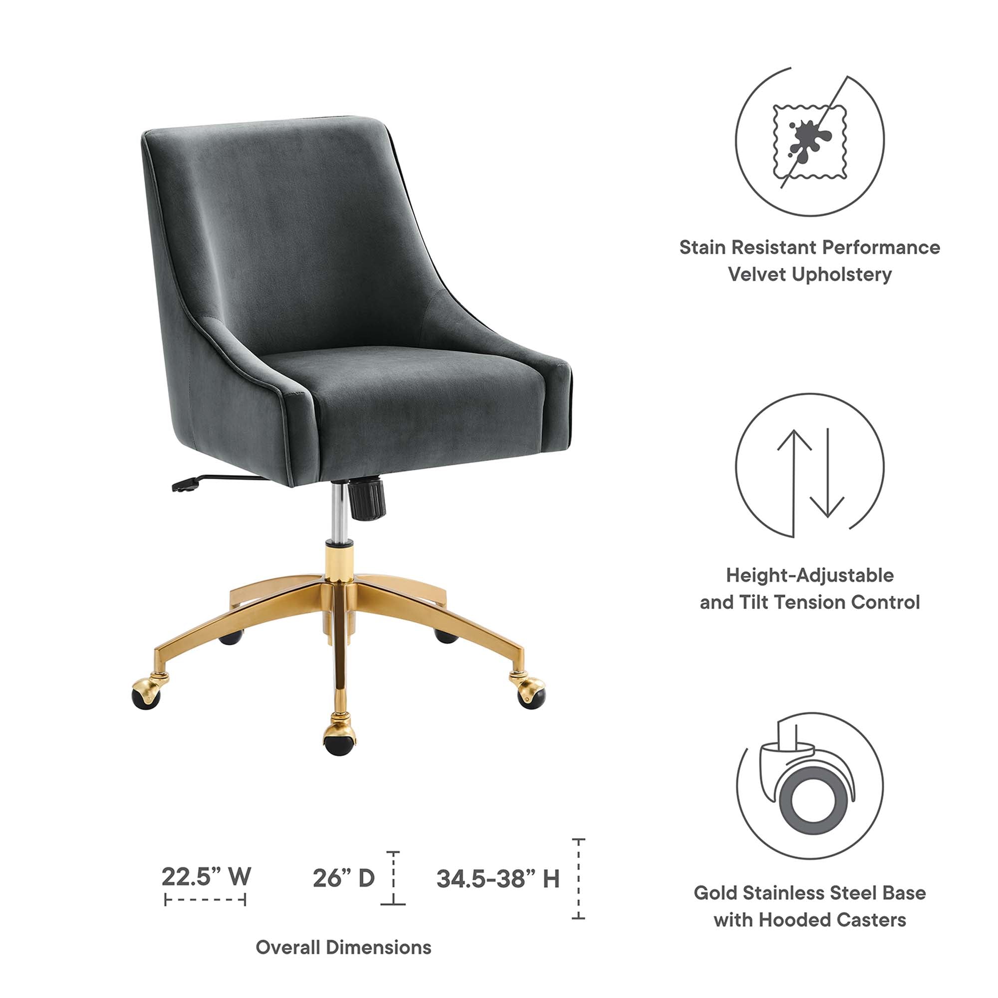 Discern Performance Velvet Office Chair, Gray