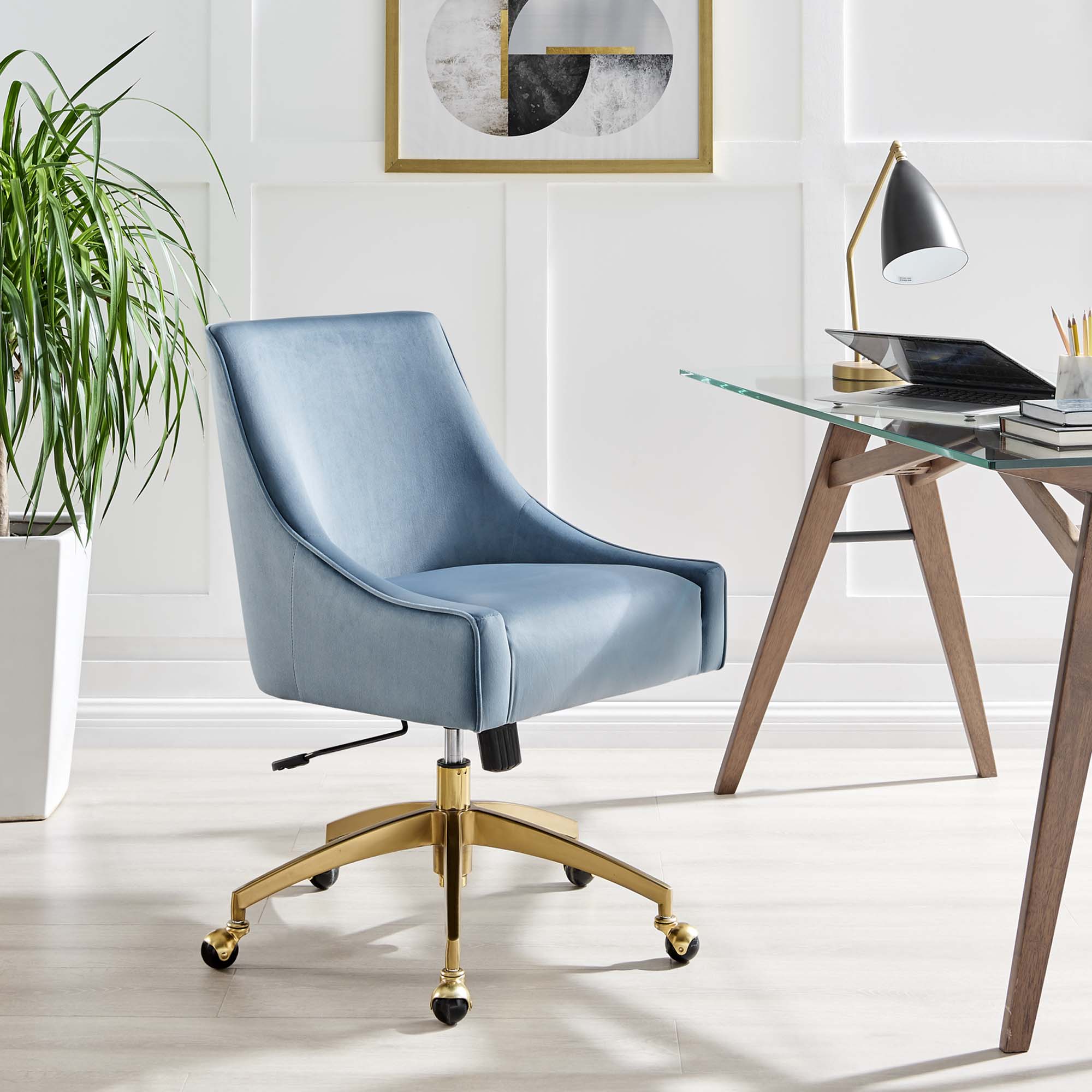 Discern Performance Velvet Office Chair, Light Blue