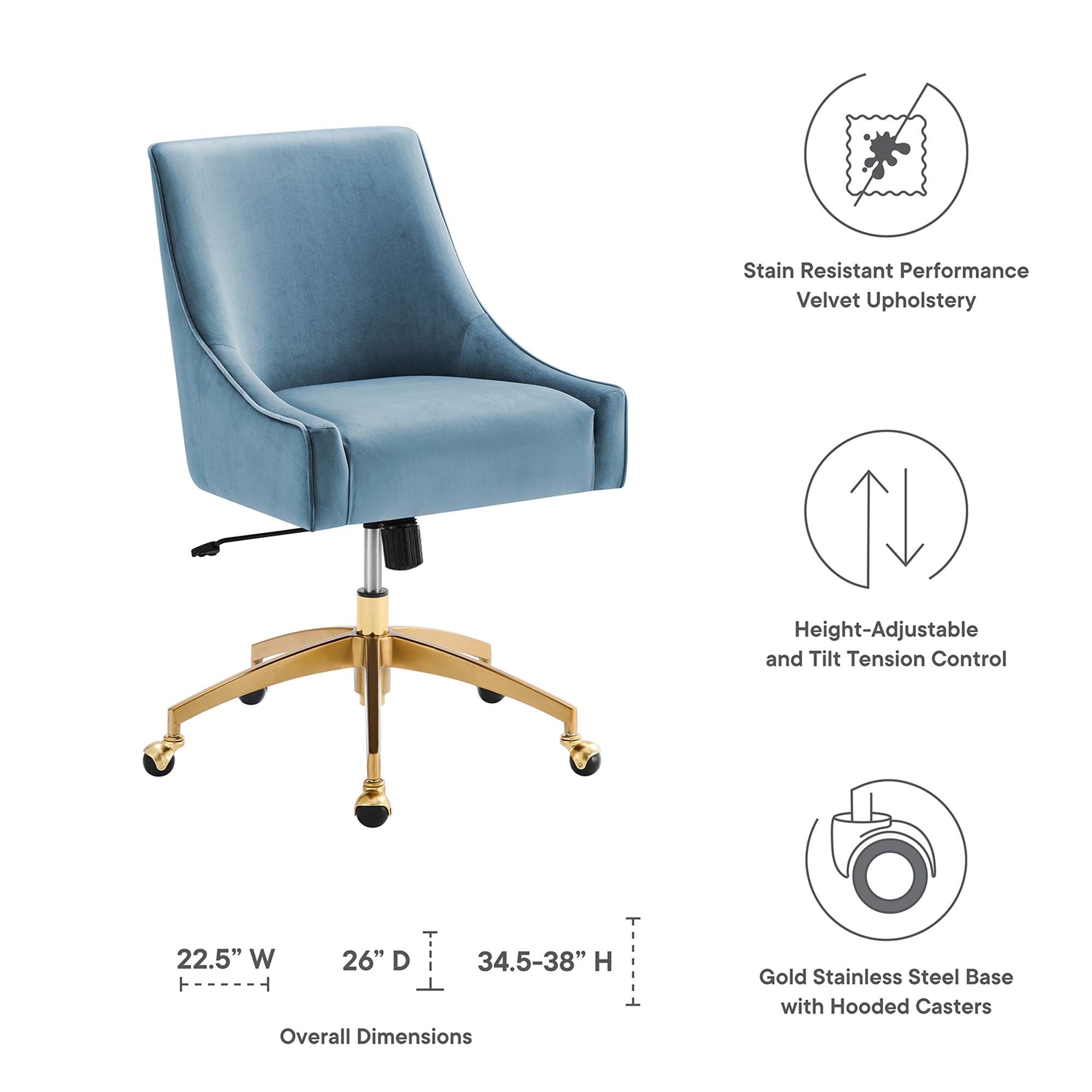 Discern Performance Velvet Office Chair, Light Blue