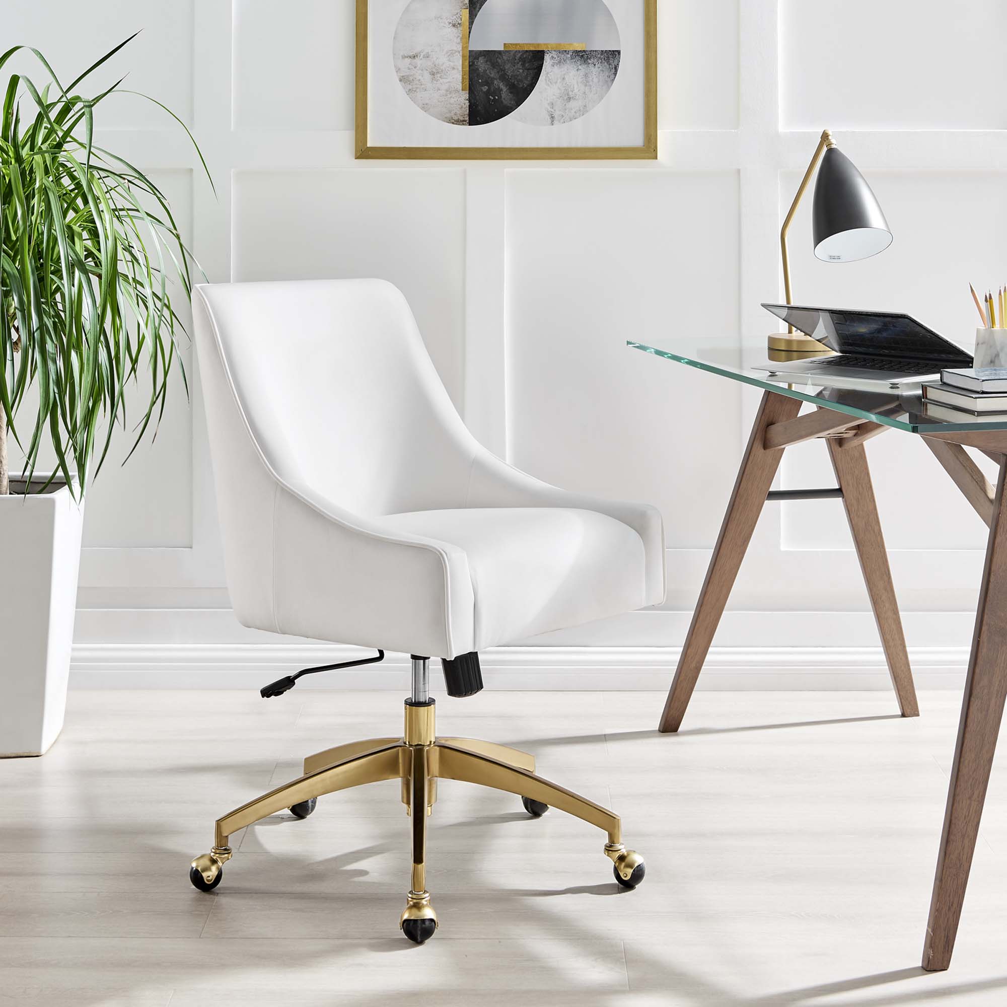 Discern Performance Velvet Office Chair, White