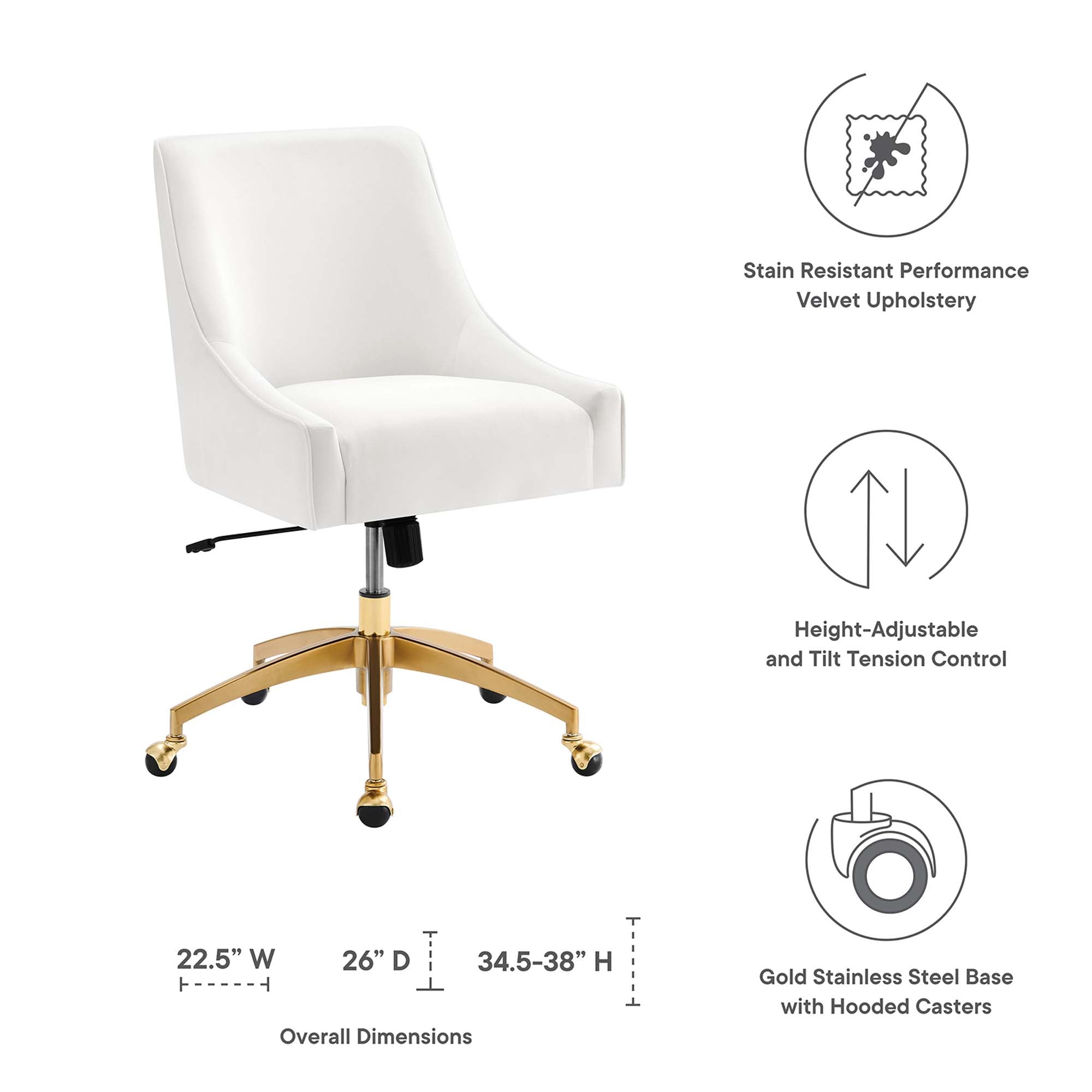 Discern Performance Velvet Office Chair, White