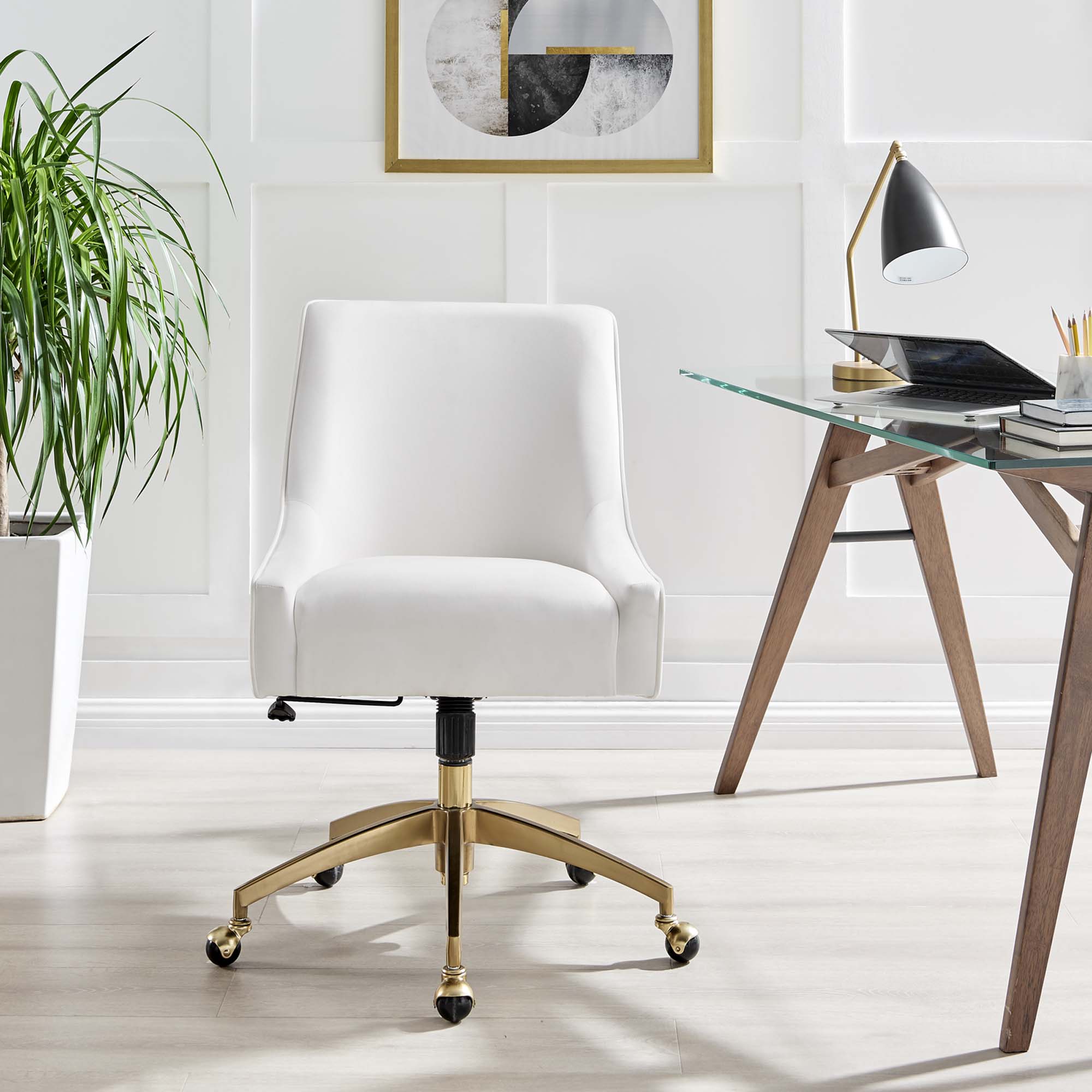 Discern Performance Velvet Office Chair, White