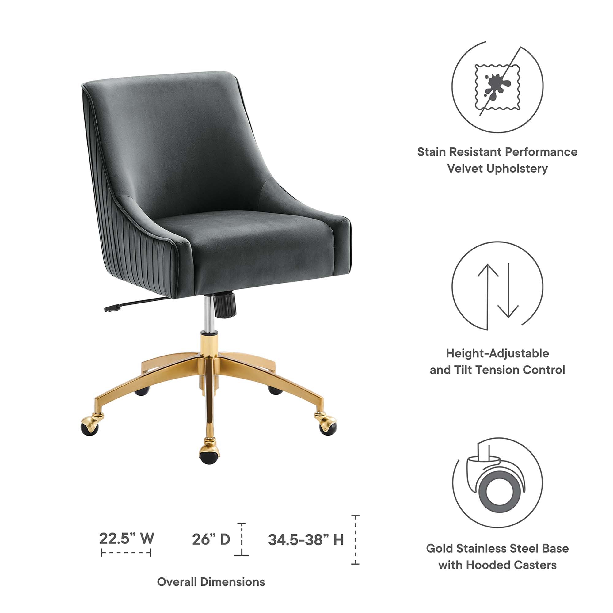 Discern Performance Velvet Office Chair, Gray