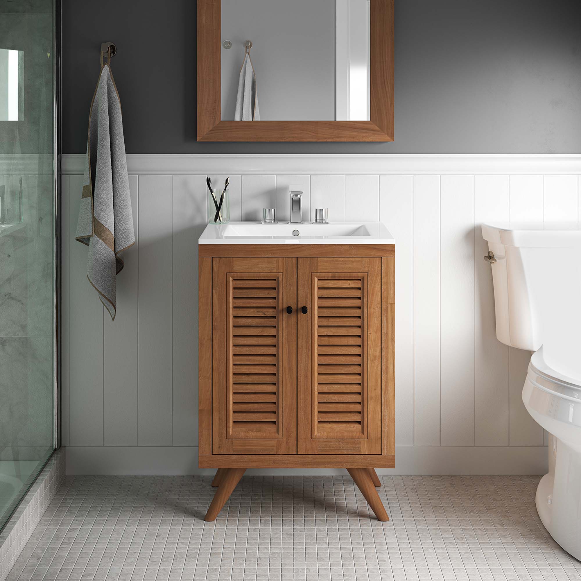 Birdie 24" Teak Wood Bathroom Vanity Cabinet (Sink Basin Not Included), Natural