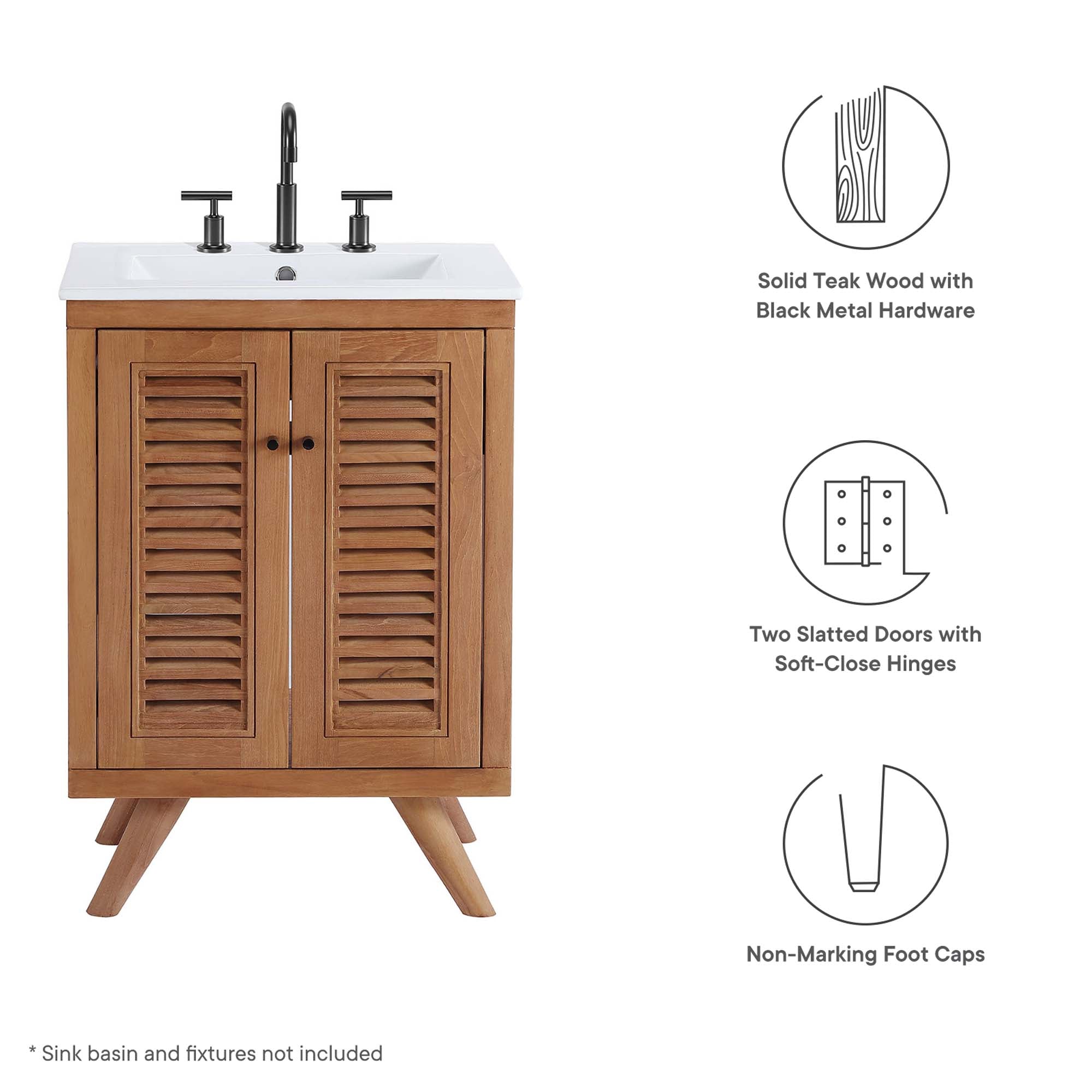 Birdie 24" Teak Wood Bathroom Vanity Cabinet (Sink Basin Not Included), Natural