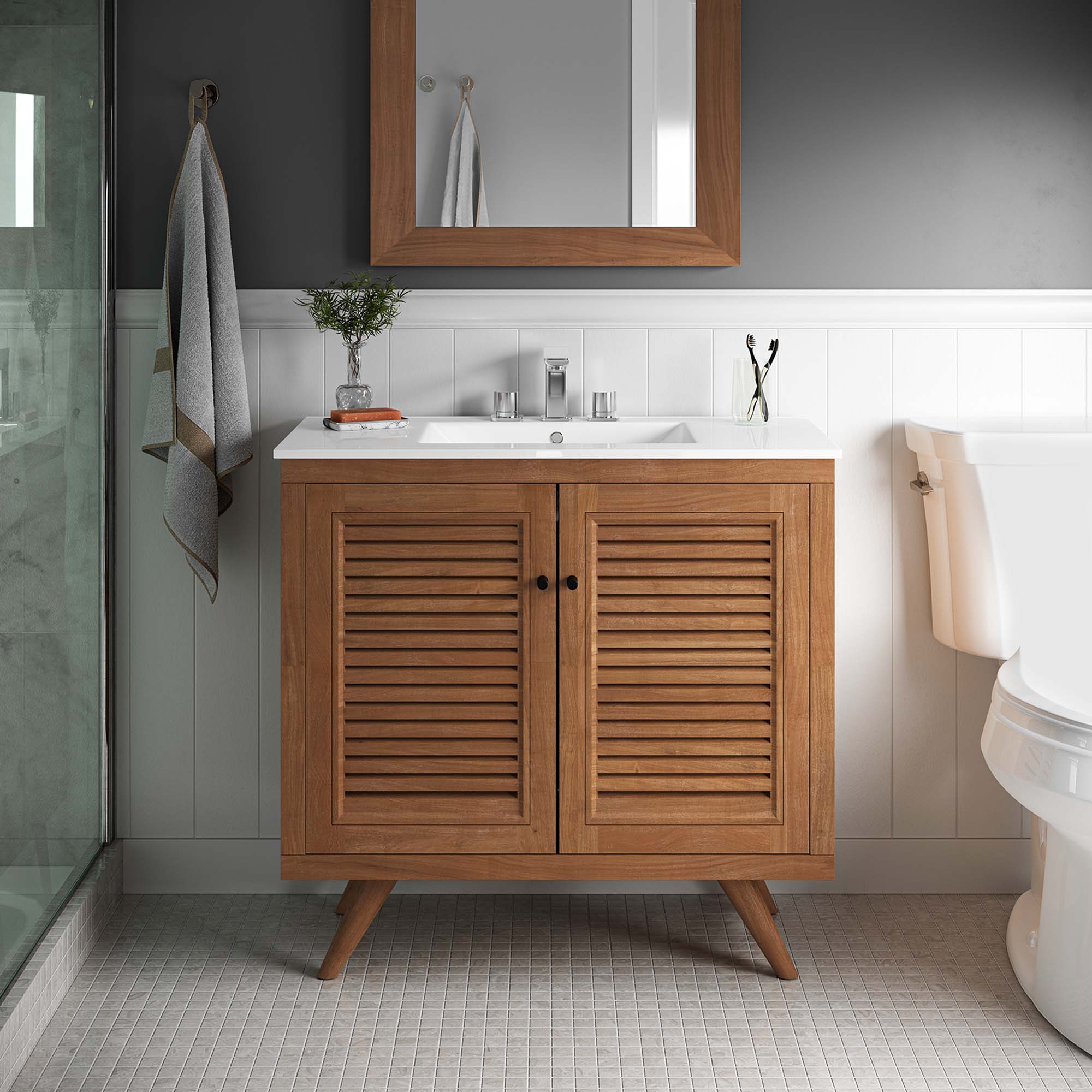Birdie 36" Teak Wood Bathroom Vanity Cabinet (Sink Basin Not Included), Natural