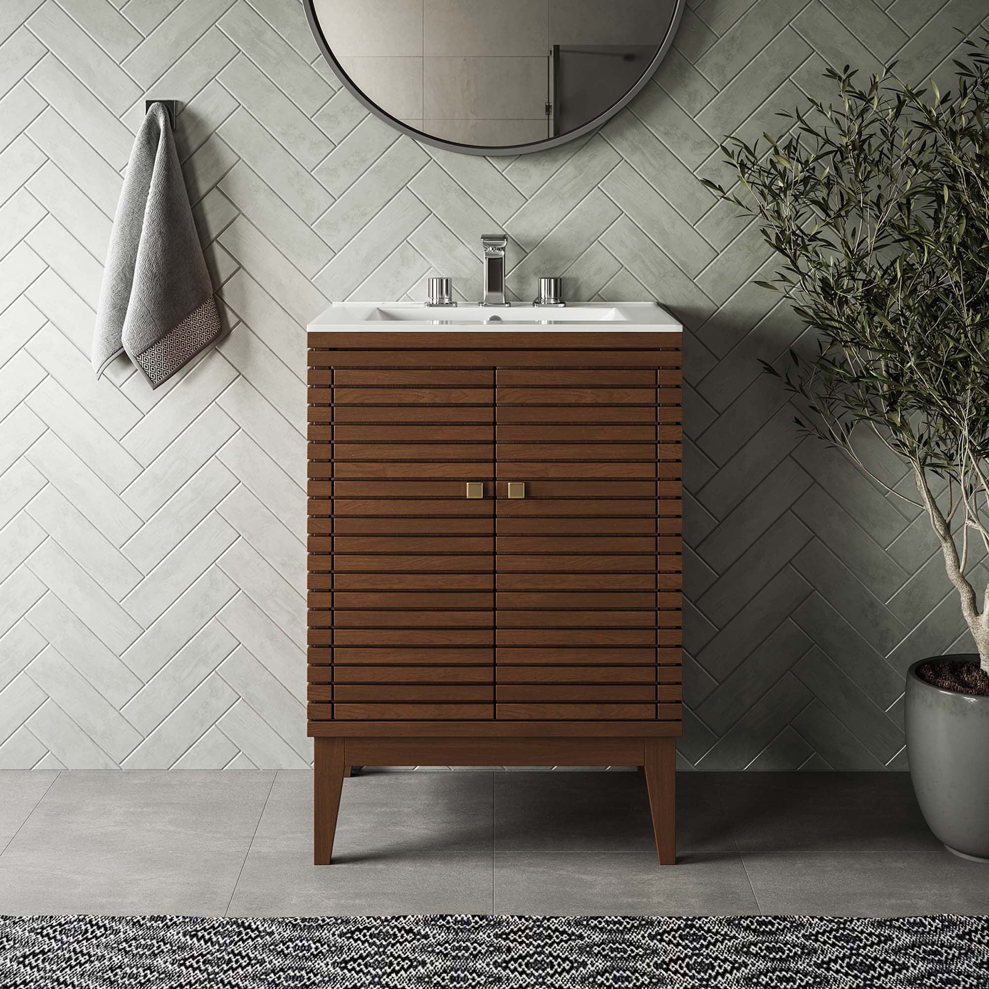 Ledger 24" Wood Bathroom Vanity Cabinet (Sink Basin Not Included), Walnut